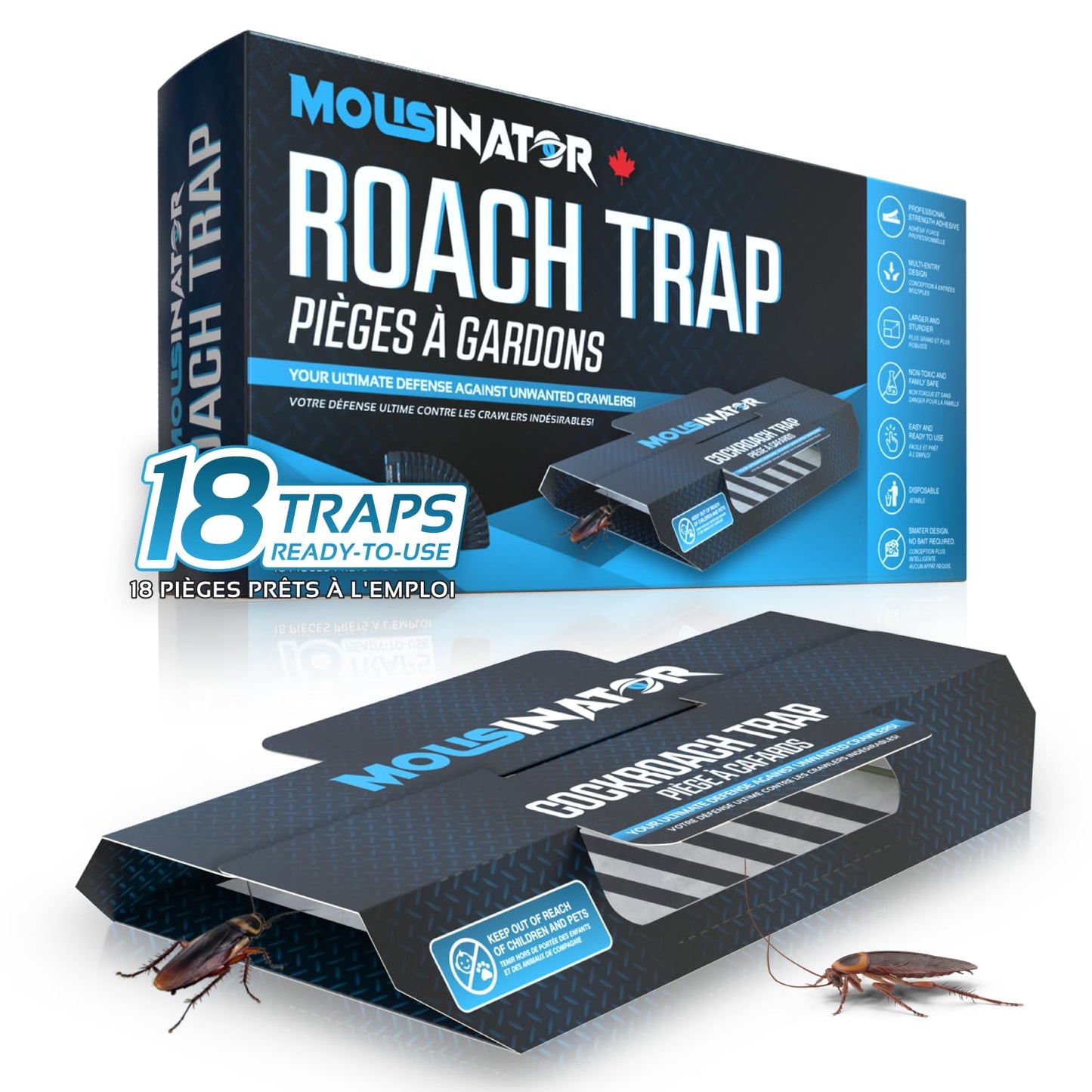 MOUSINATOR Cockroach Traps, 18-Pack, Larger and Multi-Entry Design with Extra-Strong Adhesive, Sticky Glue Cockroach Trap for Indoor Use, Family-Safe, Easy and Ready-to-Use 🍁 All In One Marketplace Canada