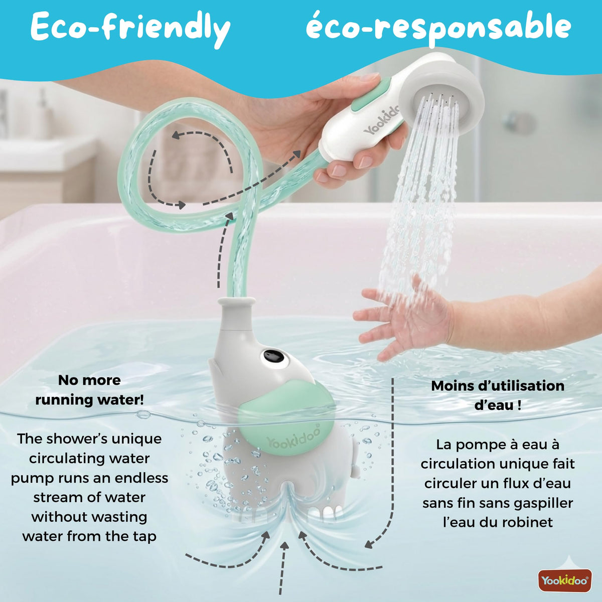 Yookidoo - Elephant Baby Bath Shower Head - Compact & Portable Baby Shower and Toy - Suitable for Newborns, Infants, and Toddlers - from Birth - Teal - 40212 🍁 All In One Marketplace Canada