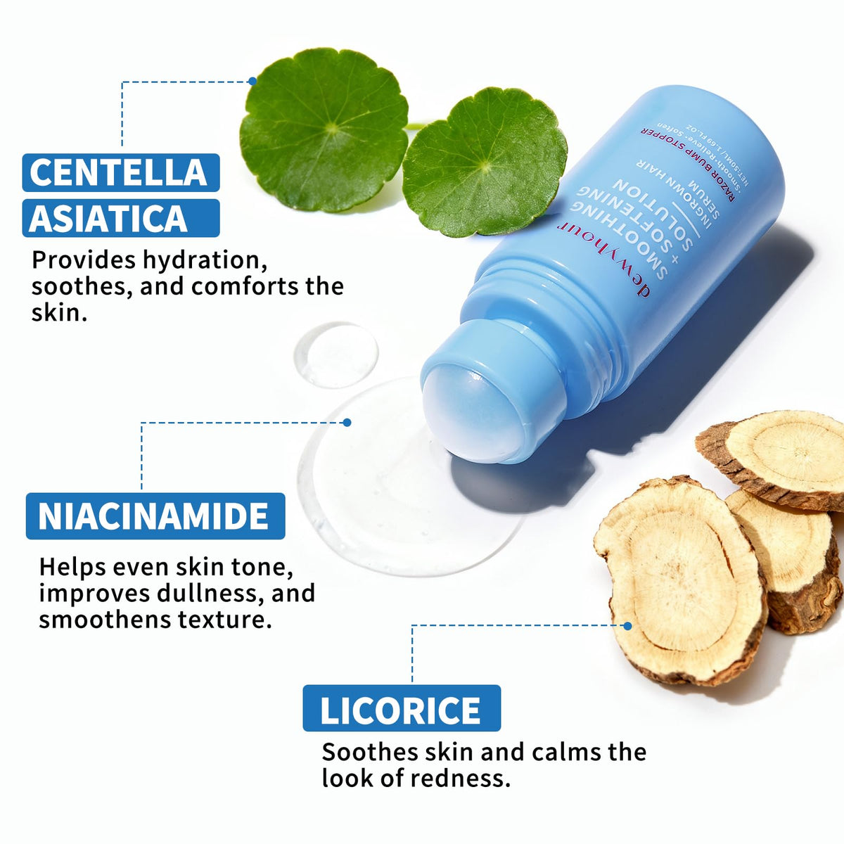 dewyhour Ingrown Hair & After Shave Soothing Serum – Soothes Razor Irritation, Targets Dark Spots, Helps With Razor Bumps for Face, Underarms, Neck & Bikini Area. Korean Skincare Roll-On for Men & Women 🍁 All In One Marketplace Canada