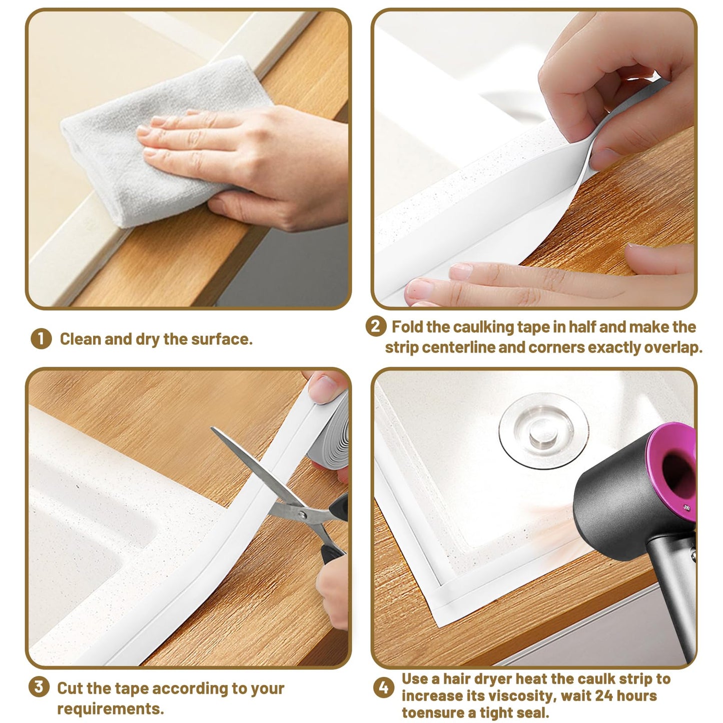2 Rolls Caulking Tape Waterproof Self Adhesive, Kitchen & Bath Seal Caulk Strip, Self Adhesive Caulk Tape Sealant Strip for Toilet Base, Bathtub Countertop, Wall Floor, with Sealing Tool (126 X 1.5In) 🍁 All In One Marketplace Canada