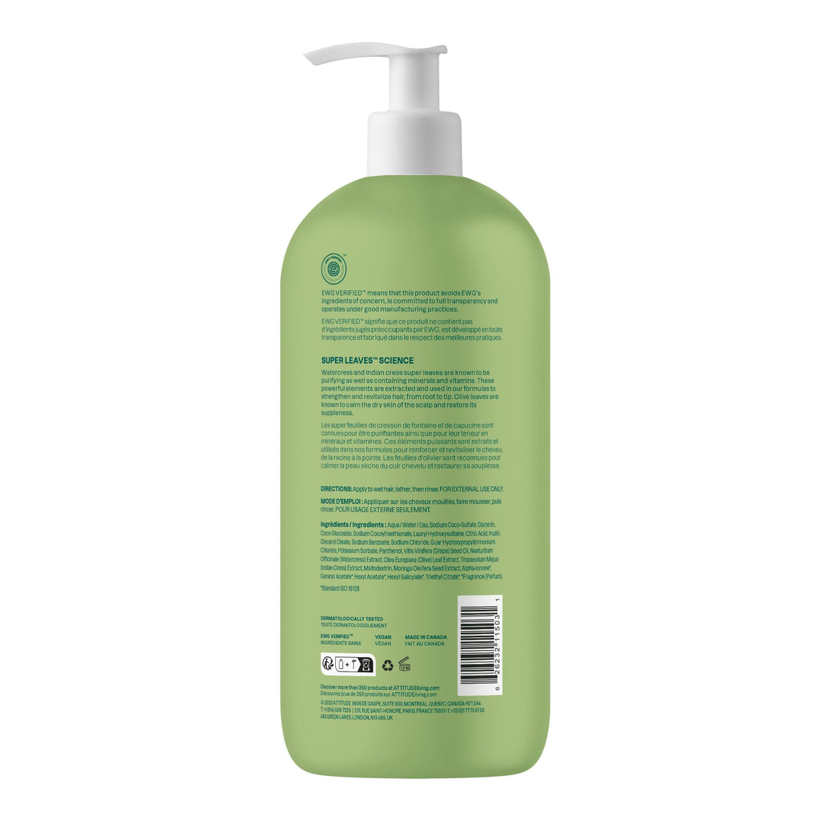 ATTITUDE Nourishing Hair Shampoo, Made in Canada, EWG Verified, For Dry and Damaged Hair, Naturally Derived Ingredients, Vegan and Plant Based, Grapeseed Oil and Olive Leaves, 946 mL 🍁 All In One Marketplace Canada
