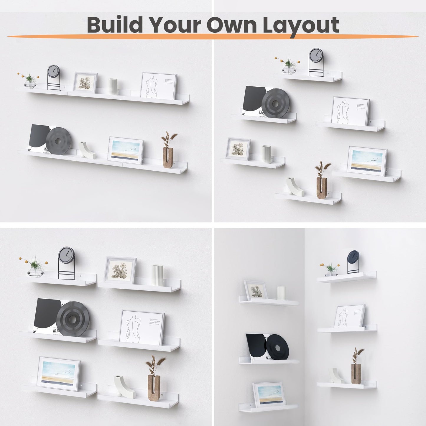 upsimples Floating Shelves for Wall, Decor Storage Set of 6, Wall Mounted Wood Shelves for Bedroom, Living Room, Bathroom, Kitchen, Picture Ledge Shelves, White 🍁 All In One Marketplace Canada