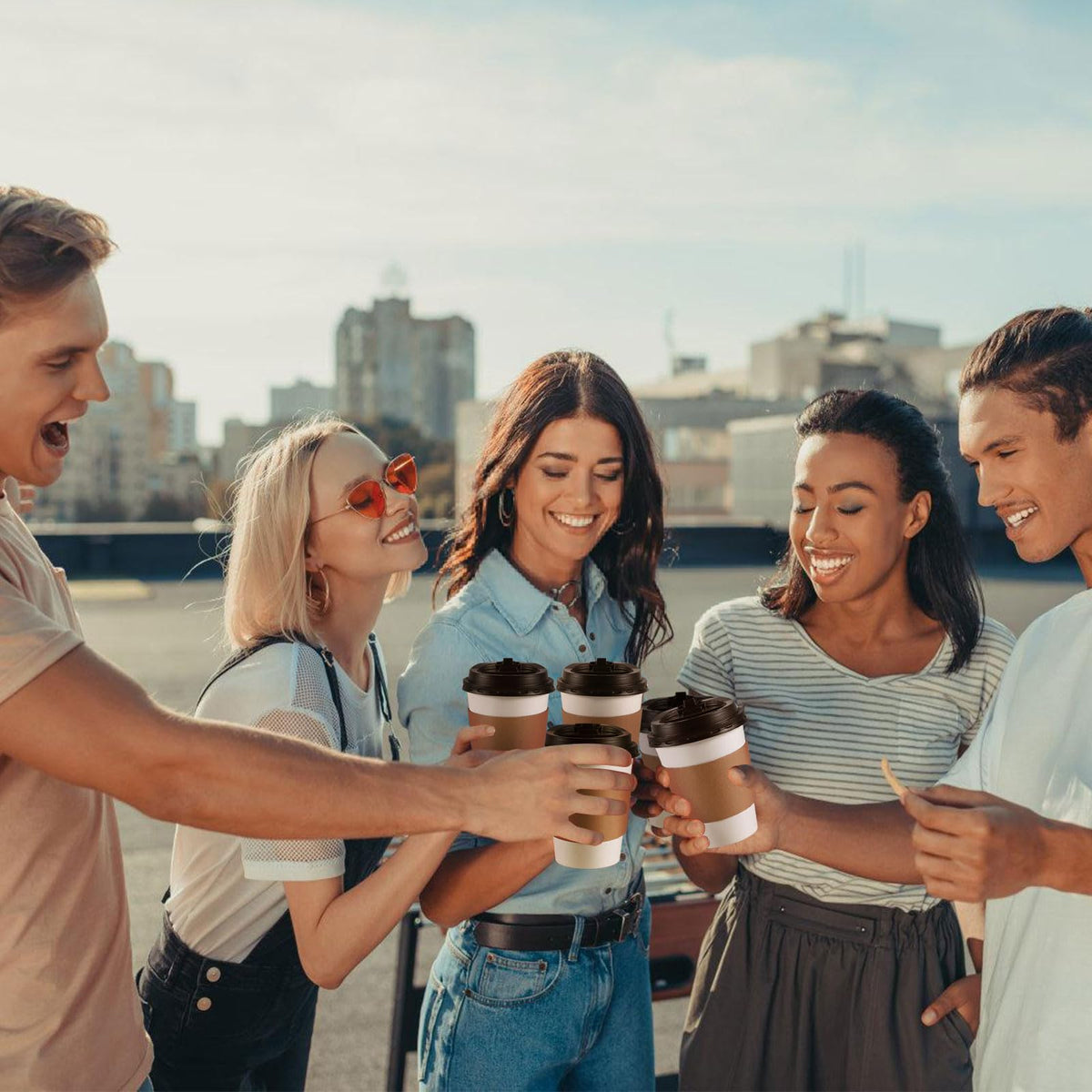 120 Pack Paper Coffee Cups Disposable Paper Party Cups Bulk to Go Hot/Cold Beverage Drinking Cups with Lids, Sleeves, Straws Paper Cups Bundle for Party Travel Home Restaurant Cafe (White, 12 oz) 🍁 All In One Marketplace Canada
