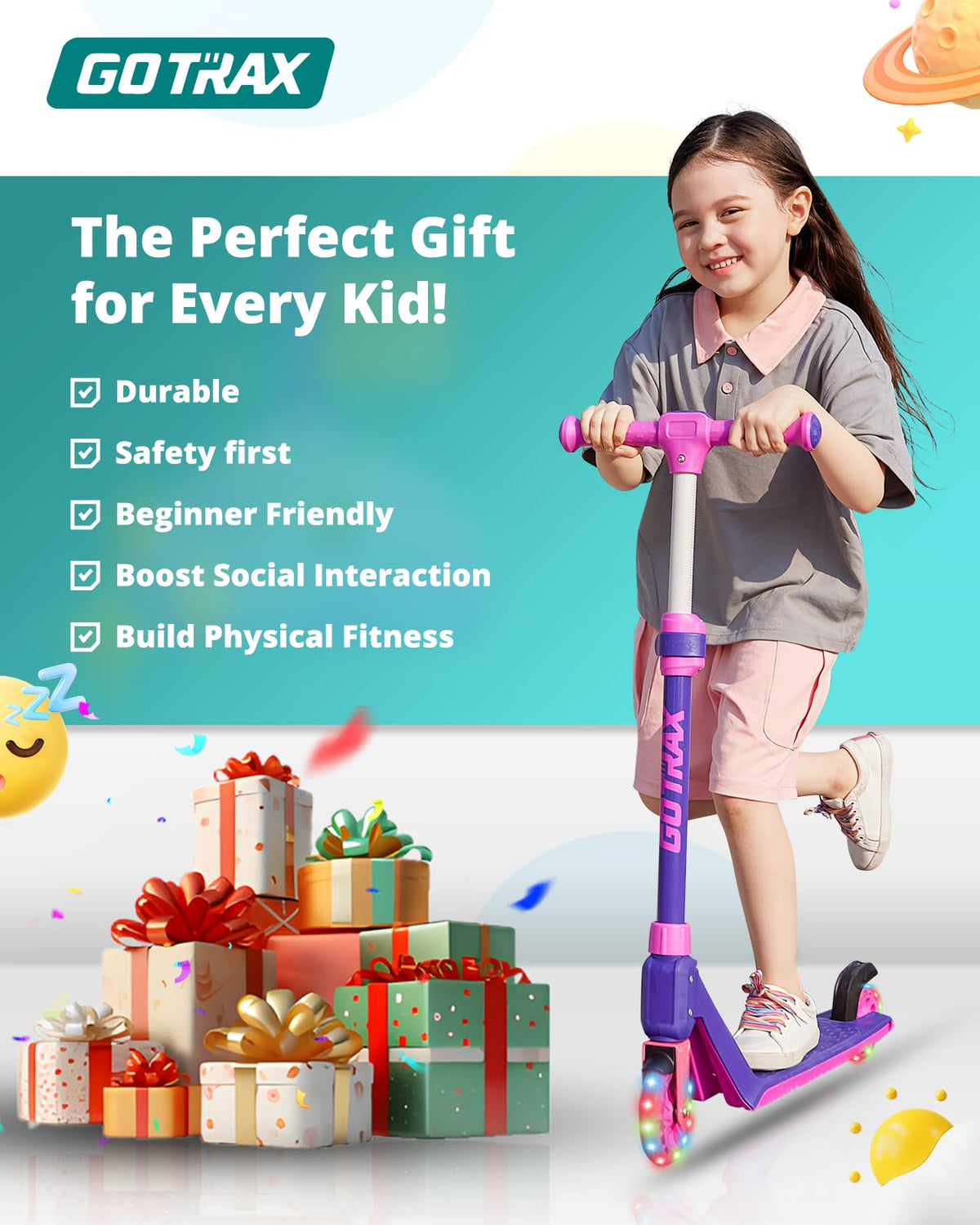 Gotrax K03 Kick Scooter for Kids, 5" LED Lighted Wheels and Adjustable Handlebars, Lightweight Design and Anti-Slip Deck, Max Load 110 Lbs, Kids Scooter for Boys & Girls Ages 3+, Blue 🍁 All In One Marketplace Canada