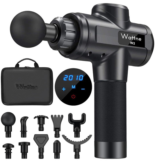 Muscle Massage Gun Deep Tissue Percussion Massager - Portable Handheld Sport Massagers for Athletes, Quiet & Powerful Brushless Motor Cordless, 20 Speed Level,Wattne W2 (Black) 🍁 All In One Marketplace Canada