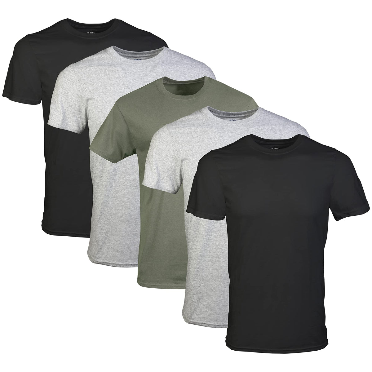 Gildan Men's Crew T-Shirts, Multipack, Style G1100, Black/Sport Grey/Military Green (5-Pack), Large 🍁 All In One Marketplace Canada