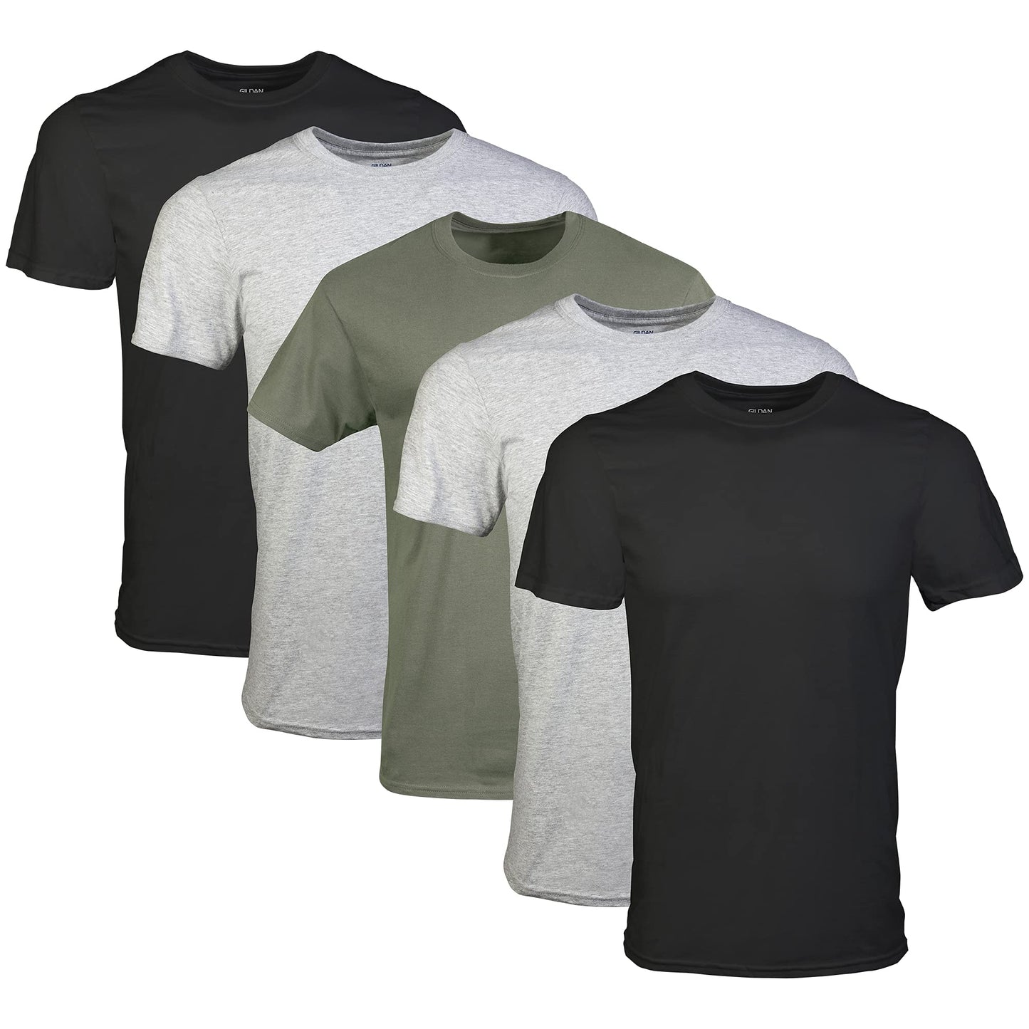 Gildan Men's Crew T-Shirts, Multipack, Style G1100, Black/Sport Grey/Military Green (5-Pack), XX-Large 🍁 All In One Marketplace Canada