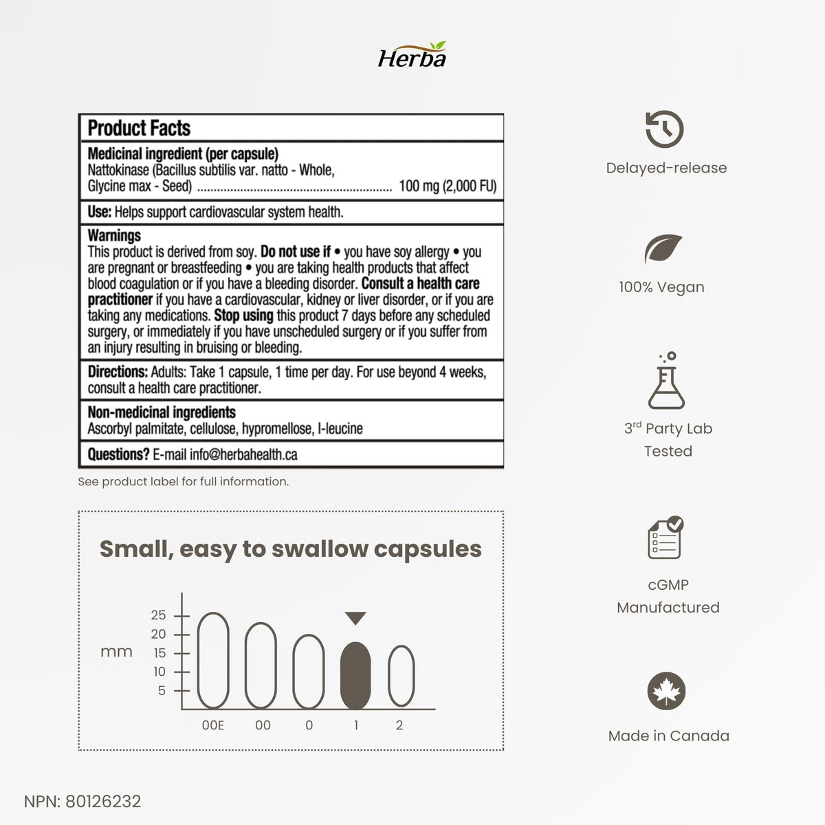 Herba Nattokinase Supplement 2000 FU – 100mg, 120 Delayed Release Capsules | Helps to Support Heart Health | Made in Canada 🍁 All In One Marketplace Canada