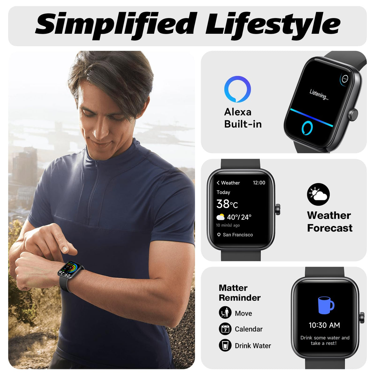 Smart Watch for Men Women with Bluetooth Call, Alexa Built-in, Heart Rate & Sleep Monitor, 1.83" DIY Dial Fitness Watch with 100+ Sport Modes, IP68 Waterproof, Compatible with Android iOS 🍁 All In One Marketplace Canada