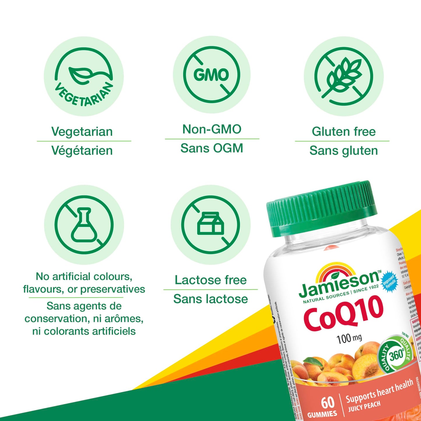 Jamieson CoQ10 Gummy, 100 mg, 60 Juicy Peach Flavoured Gummies. Supports Heart Health and Reduces Frequency of Migraines. Vegetarian, No Artificial Colours, Flavours, or Preservatives 🍁 All In One Marketplace Canada