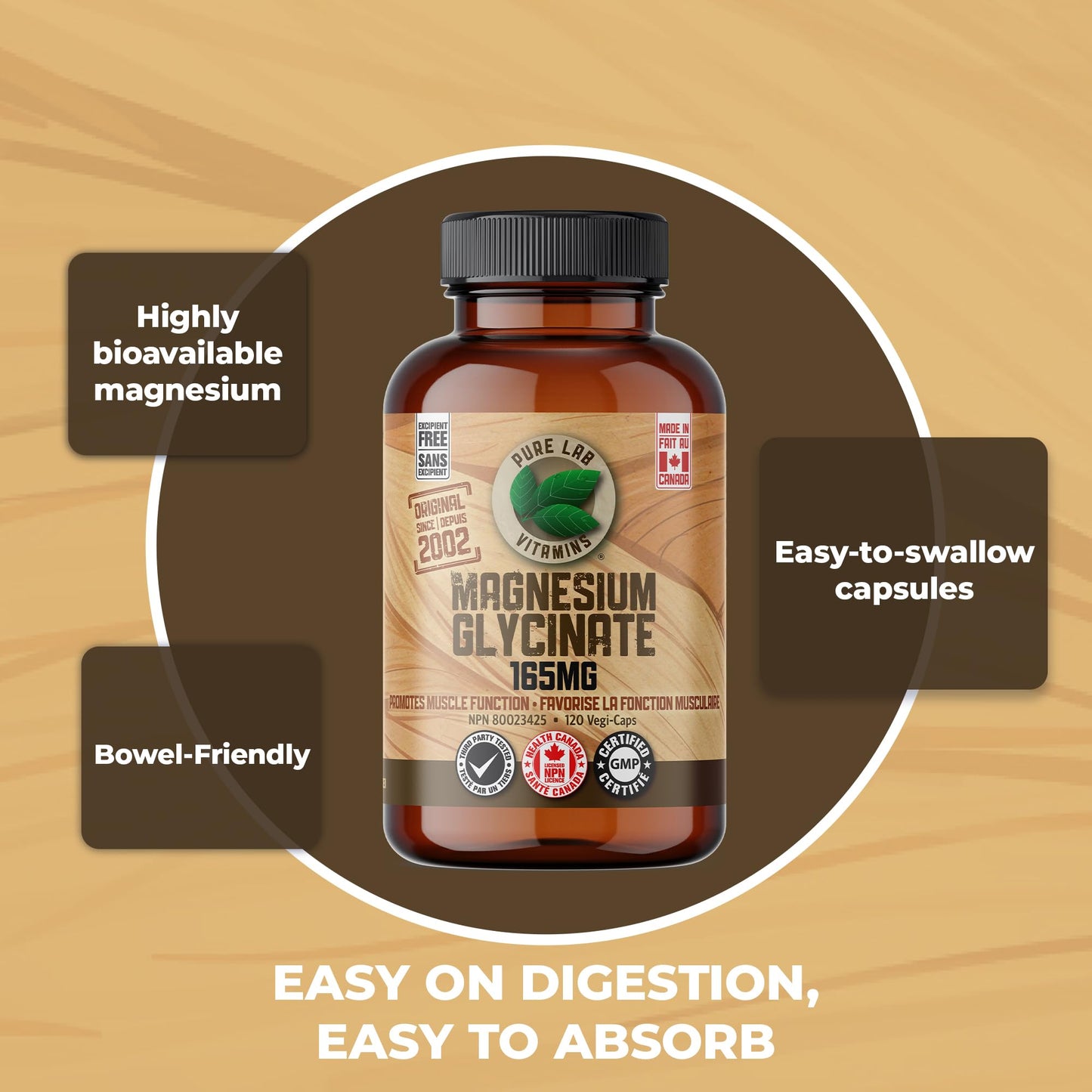 Pure Lab Vitamins Magnesium Glycinate 165mg – 120 vegicaps - Supports Muscle Function 🍁 All In One Marketplace Canada