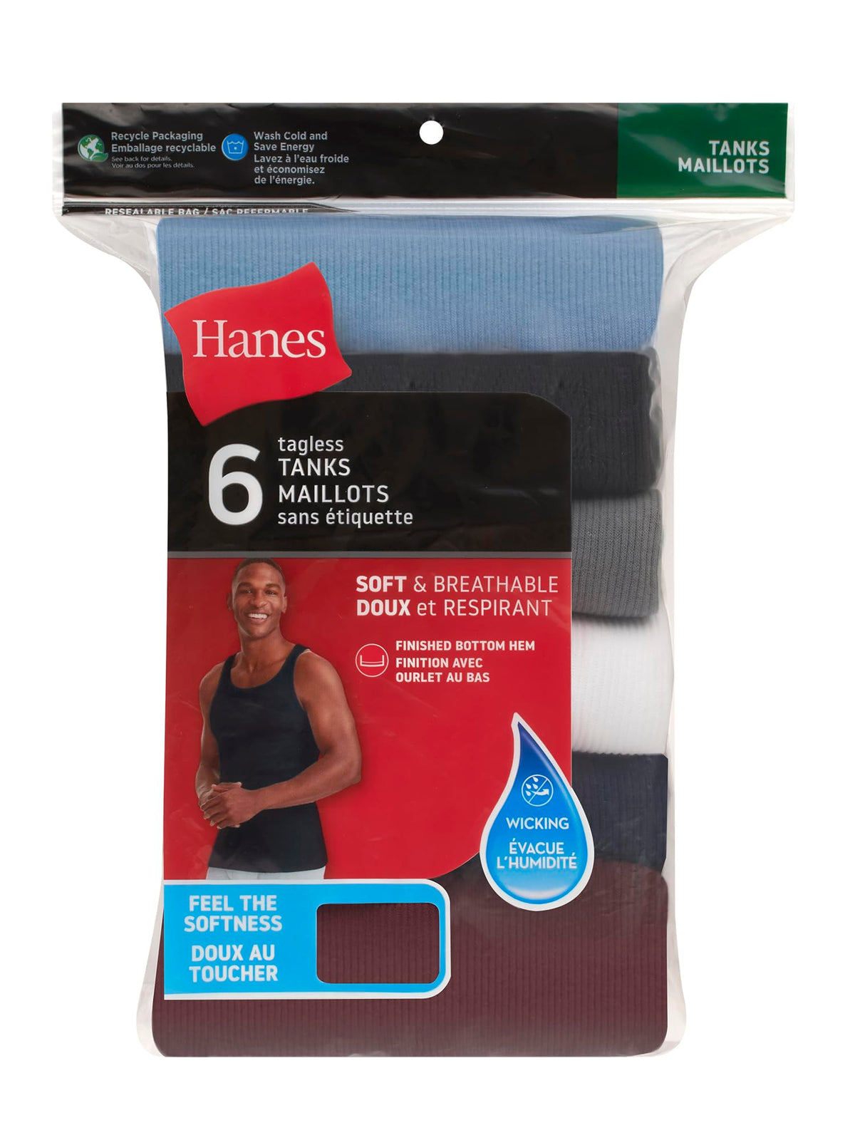 Hanes Men’s Ribbed Tank, Cotton Undershirt Tank, 6-Pack, Assorted, Size Small 🍁 All In One Marketplace Canada