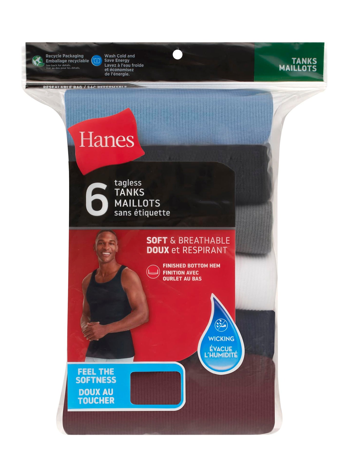 Hanes Men’s Ribbed Tank, Cotton Undershirt Tank, 6-Pack, Assorted, Size X-Large 🍁 All In One Marketplace Canada