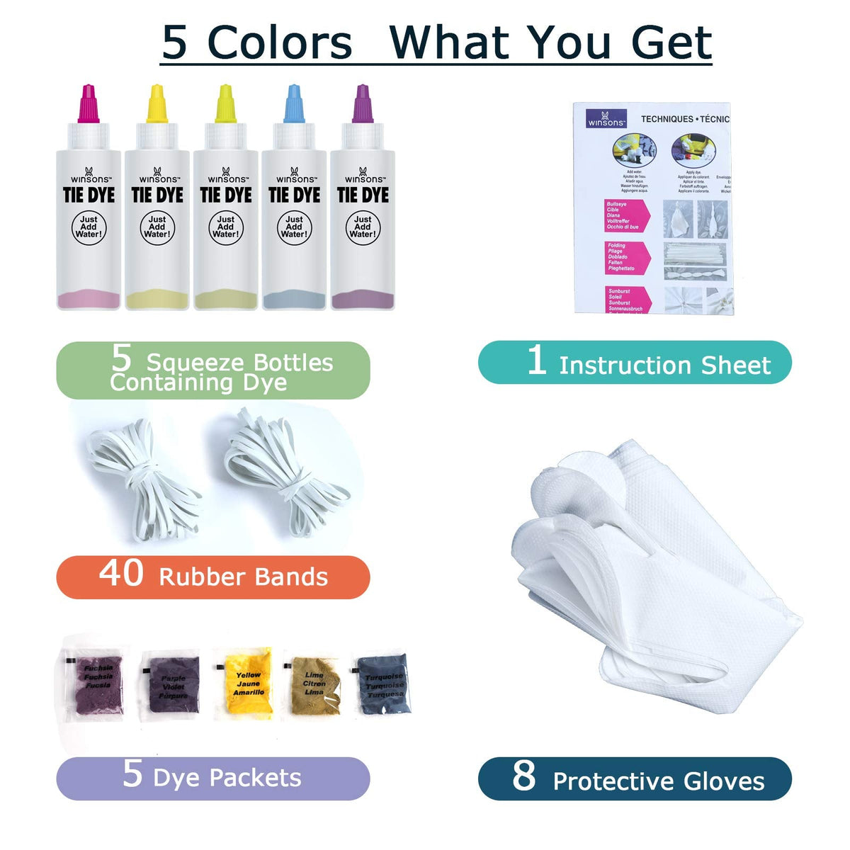 WINSONS Tie Dye Kit, 20 Colours Non Toxic Permanent Fabric Dye Art Set for Kids Women for Homemade Party Creative Group Activities DIY Gift 🍁 All In One Marketplace Canada