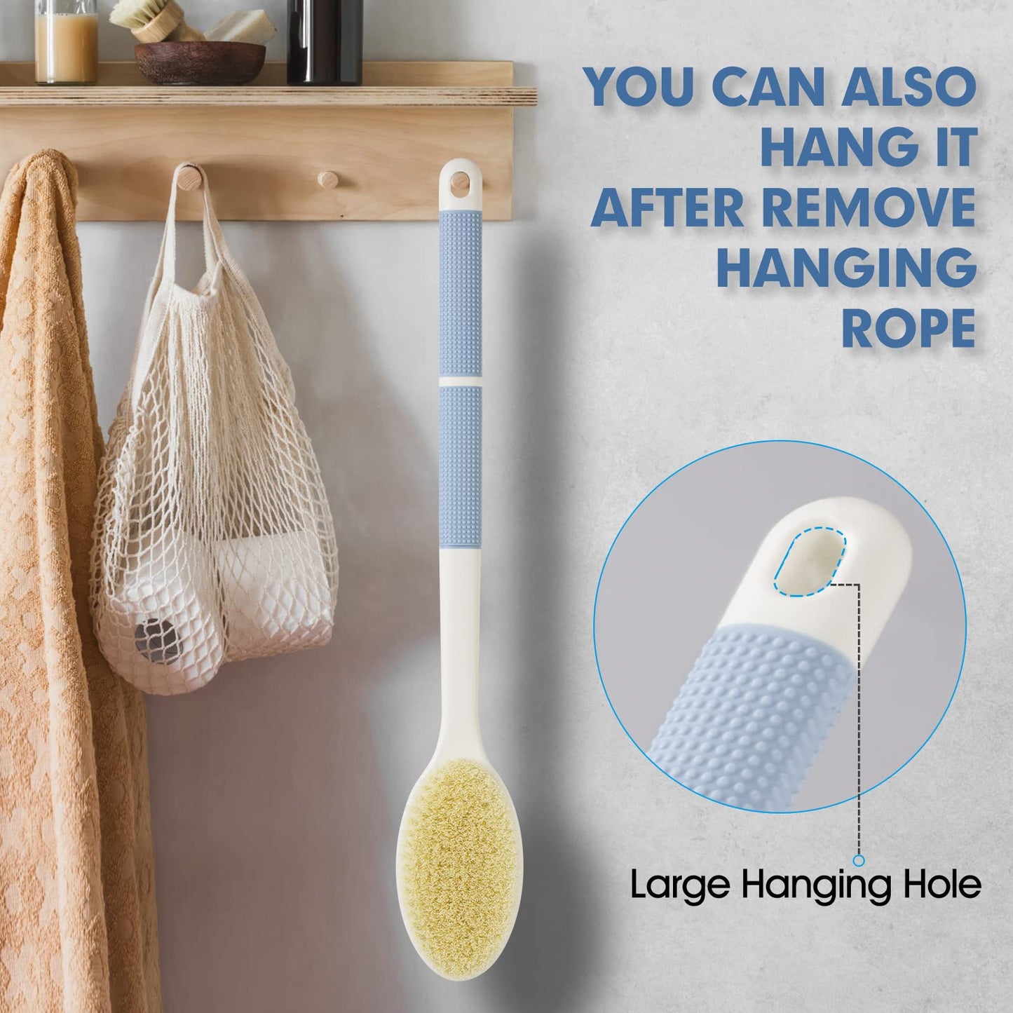 Backski Back Scrubber Anti Slip for Shower,Shower Brush Long Handle with Stiff and Soft Bristles,Body Exfoliator for Bath or Dry Brush(Blue) 🍁 All In One Marketplace Canada