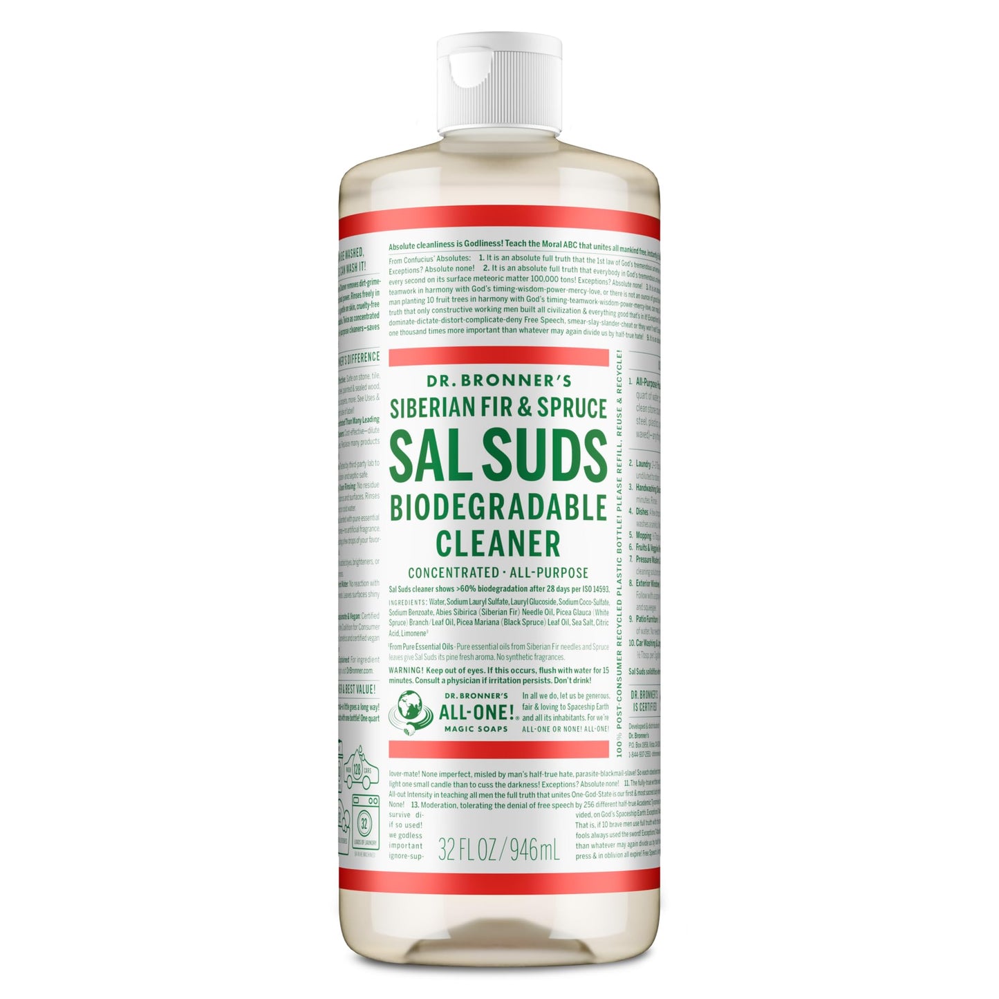 Dr. Bronner's - Sal Suds Biodegradable Cleaner (946 mL) - Concentrated All-Purpose Cleaner for Floors, Laundry, and Dishes, Cuts Grease and Dirt, Powerful Formula 🍁 All In One Marketplace Canada