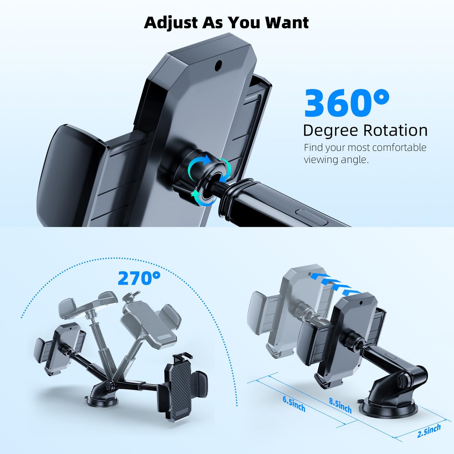 3-in-1 Car Phone Holder, [ Off-Road Level Suction Cup & Clip] Universal Cell Phone Holder Mount Dashboard Windshield Vent One-Hand Operation Holder Compatible with All Smartphones and Cars 🍁 All In One Marketplace Canada