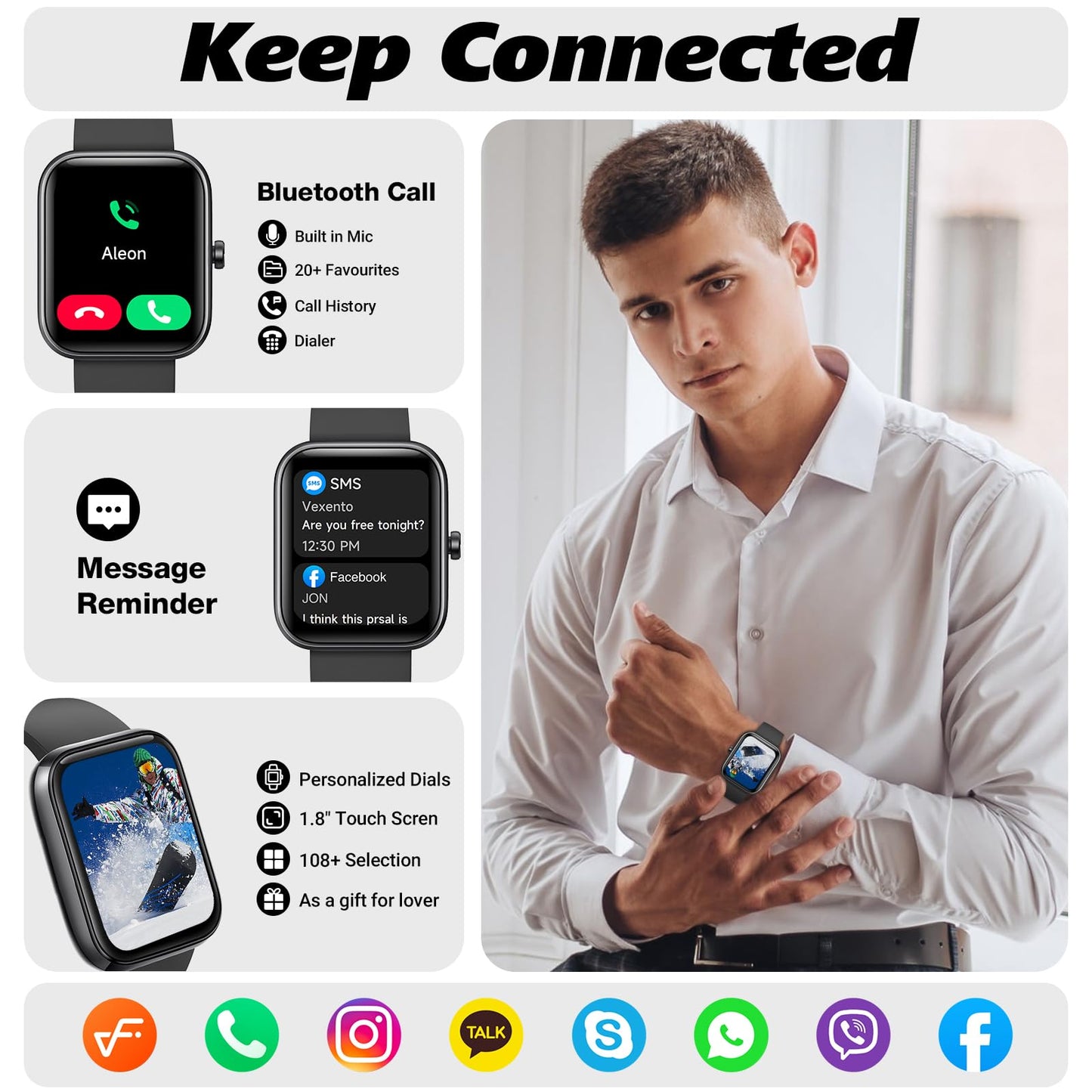 Smart Watch for Men Women with Bluetooth Call, Alexa Built-in, Heart Rate & Sleep Monitor, 1.83" DIY Dial Fitness Watch with 100+ Sport Modes, IP68 Waterproof, Compatible with Android iOS 🍁 All In One Marketplace Canada