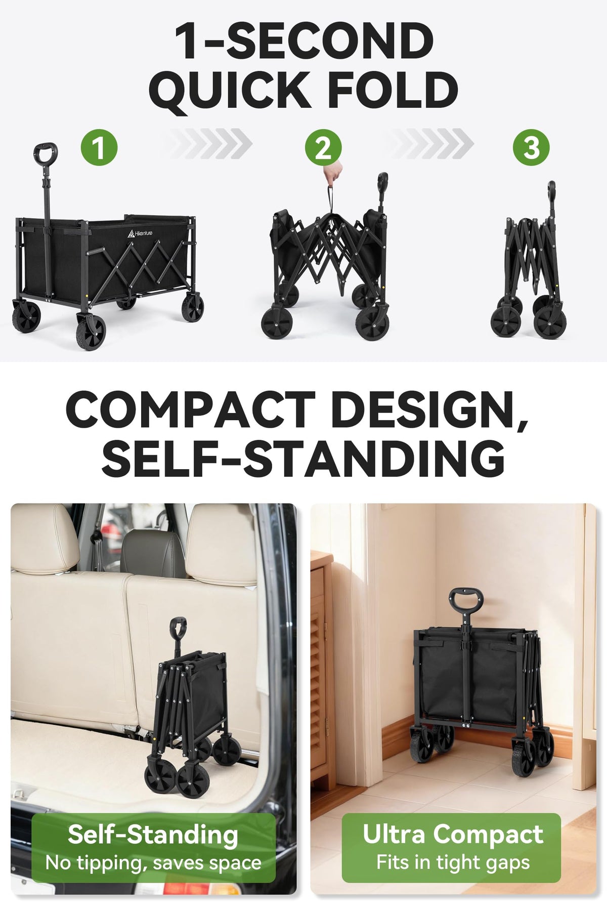 Hikenture Wagon Cart Foldable, Ultra-Compact Small Utility Folding Wagon, Heavy Duty Grocery Cart with All-Terrain Wheels, Portable Collapsible Wagon for Garden, Beach, Shopping, Camping, Sports 🍁 All In One Marketplace Canada