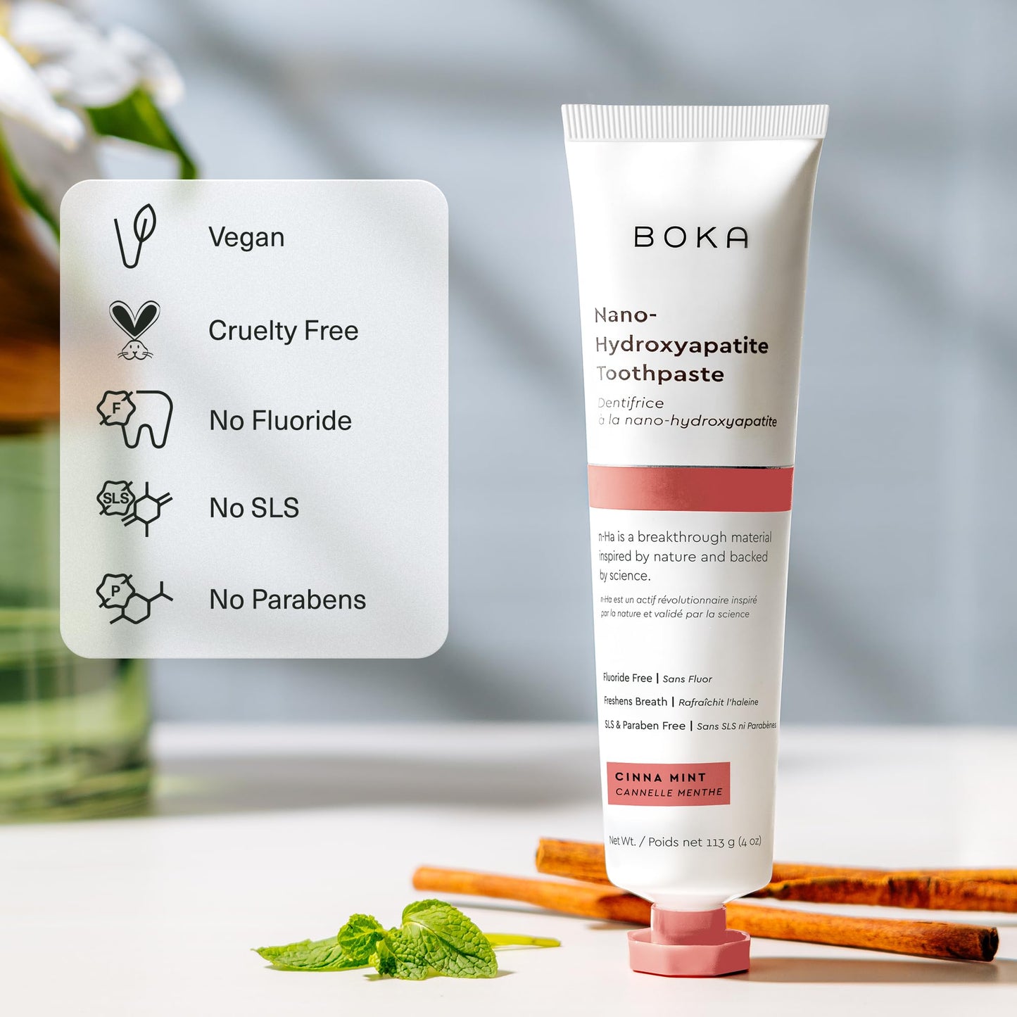 Boka Fluoride Free Toothpaste, Nano Hydroxyapatite Toothpaste, Appropriate for Sensitive Teeth - for Adult Oral Care - Cinnamon Mint Flavor, 4 Fl Oz (113g) 1Pk 🍁 All In One Marketplace Canada