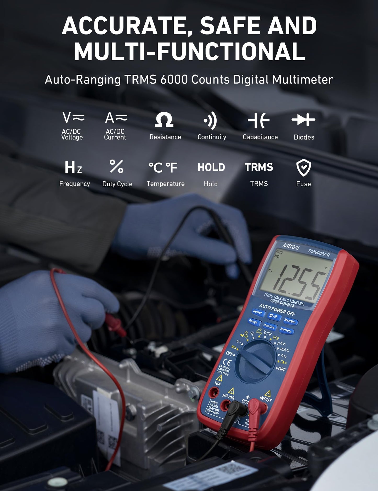 AstroAI Digital Multimeter 6000, Multi Meter - Measures Voltage, Current, Resistance, Continuity, Capacitance, Diode, Temperature – Voltmeter with Backlit LCD, Data Hold, Safety Rated CAT III, Blue 🍁 All In One Marketplace Canada