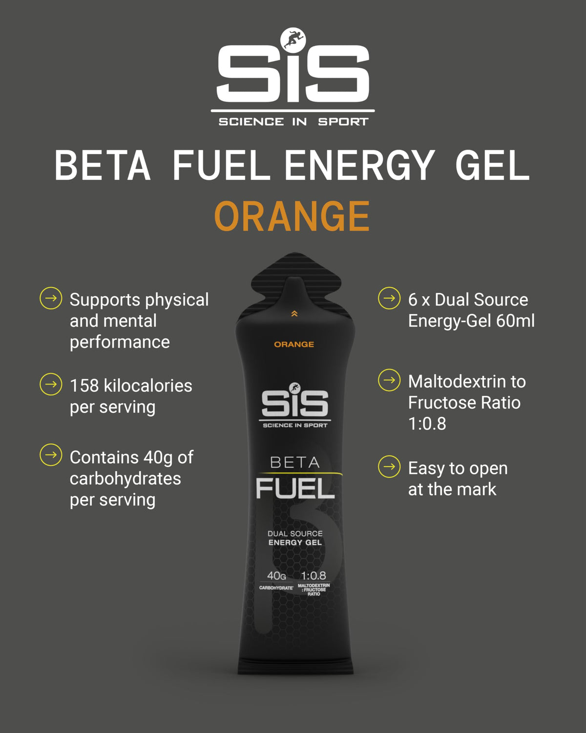 Science in Sport Beta Fuel Gel | Easily Digestible & Quick Carbohydrates, Dual Source Energy Gel | 40g Carbs for Energy | Vegan, Gluten Free, Dairy Free, Nut Free | 60 mL (Orange) 🍁 All In One Marketplace Canada