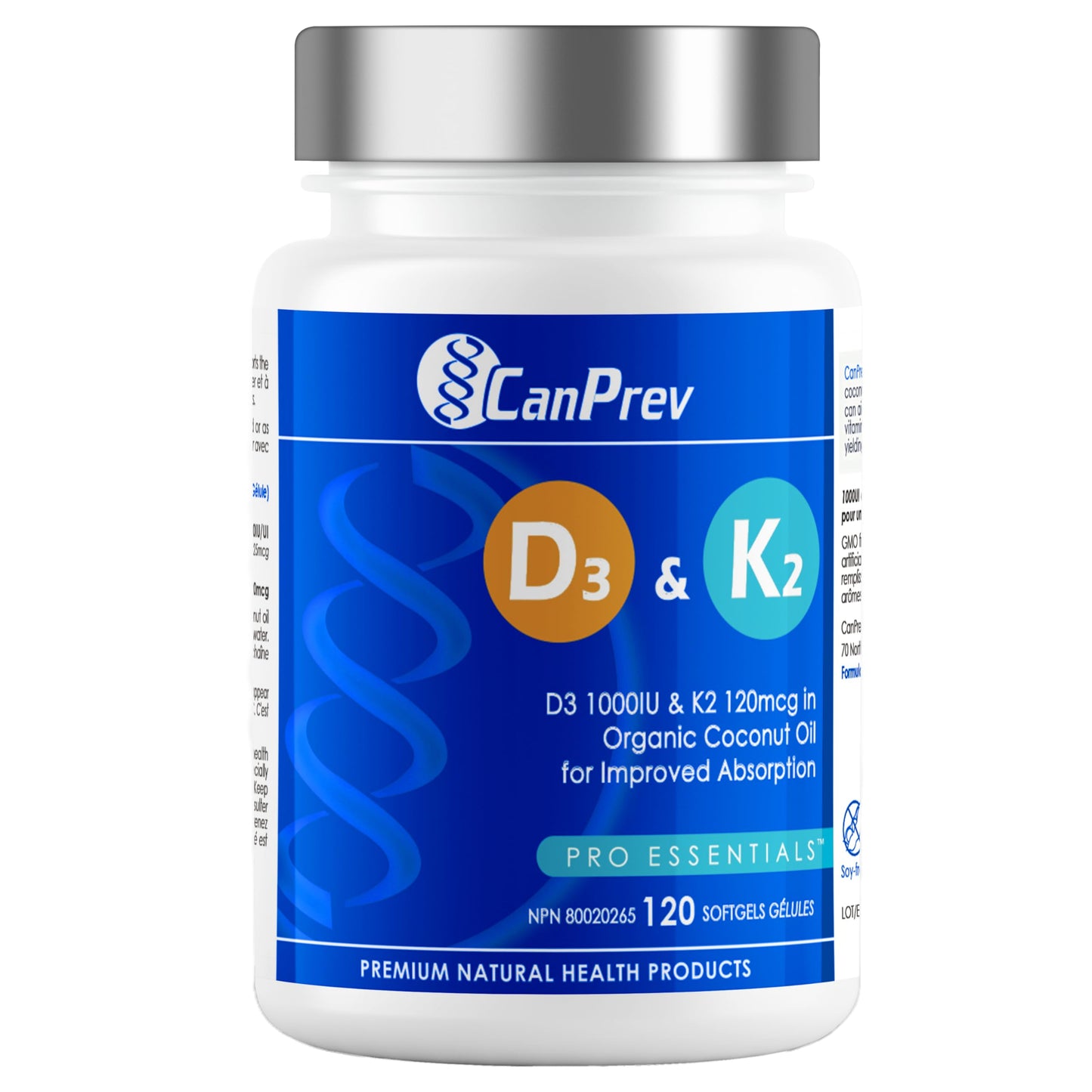 CanPrev D3 & K2 Vitamins 120 Softgels, 120-Day Supply, 1000IU Vitamin D3 & 120mcg K2, Supports Strong Bones, Teeth & Heart Wellness, Easy-to-Absorb with Organic Coconut Oil, No GMO, Gluten, Soy, Dairy 🍁 All In One Marketplace Canada