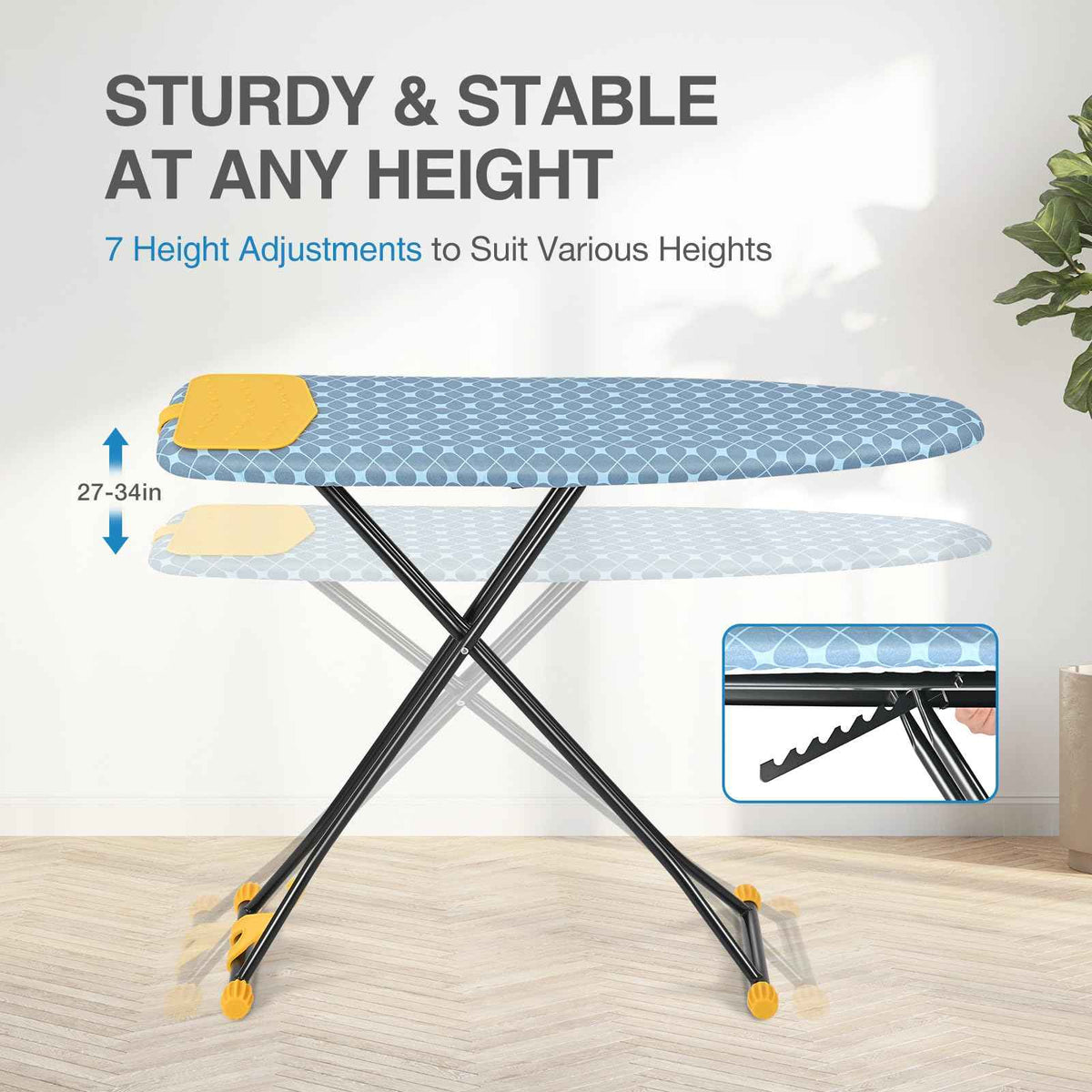 APEXCHASER Ironing Board with Iron Rest, Compact and Space Saver Iron Board, Extra Thick Cover, Height Adjustable, Wall Mount & Closet Hanger 13x43 Yellow 🍁 All In One Marketplace Canada