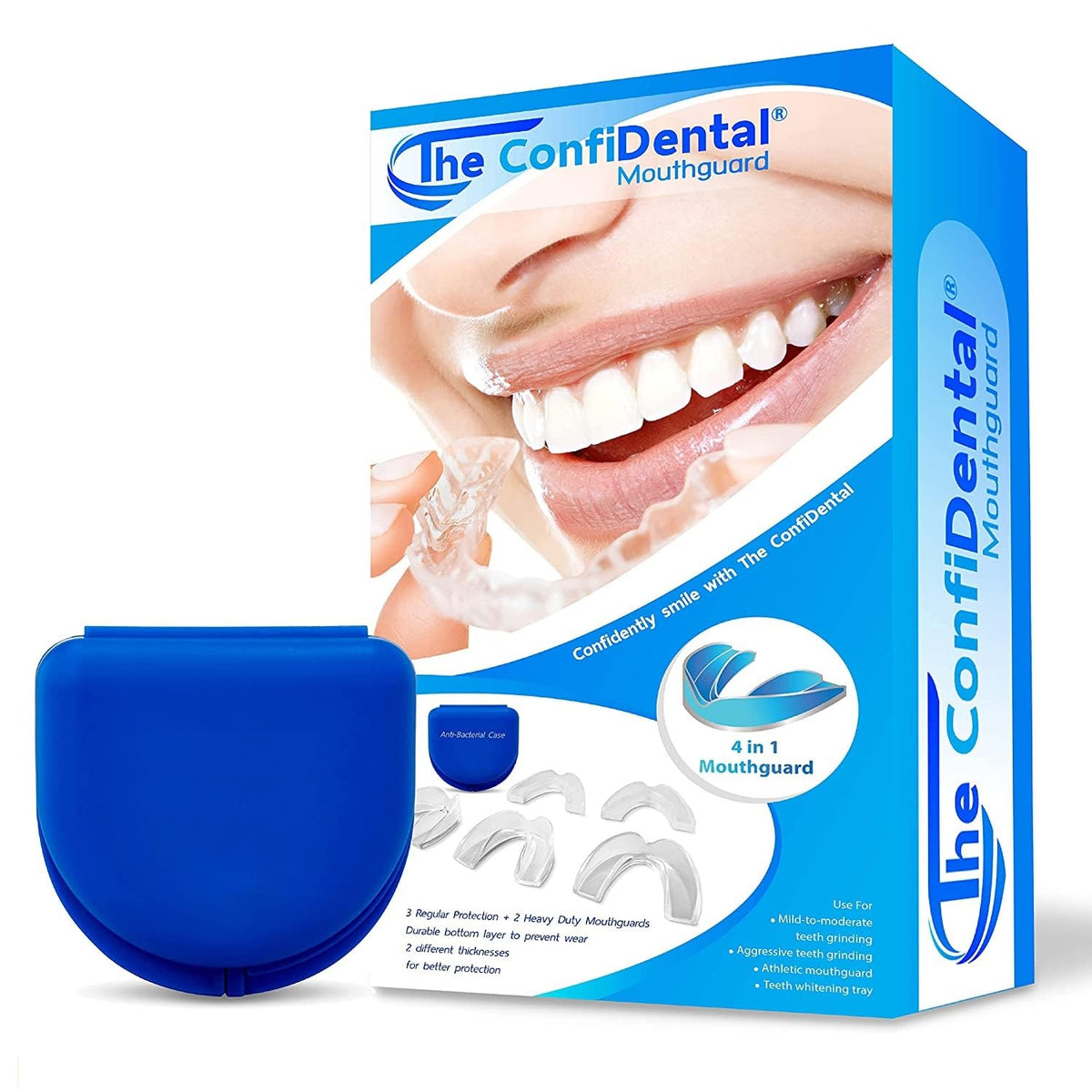 The ConfiDental - Moldable Mouth Guard for Teeth Grinding Clenching Bruxism Sport Athletic Whitening Tray Pack of 5 Including 3 Regular and 2 Heavy Duty Guard (3 (Ill) Regular 2 (ll) Heavy Duty) 🍁 All In One Marketplace Canada