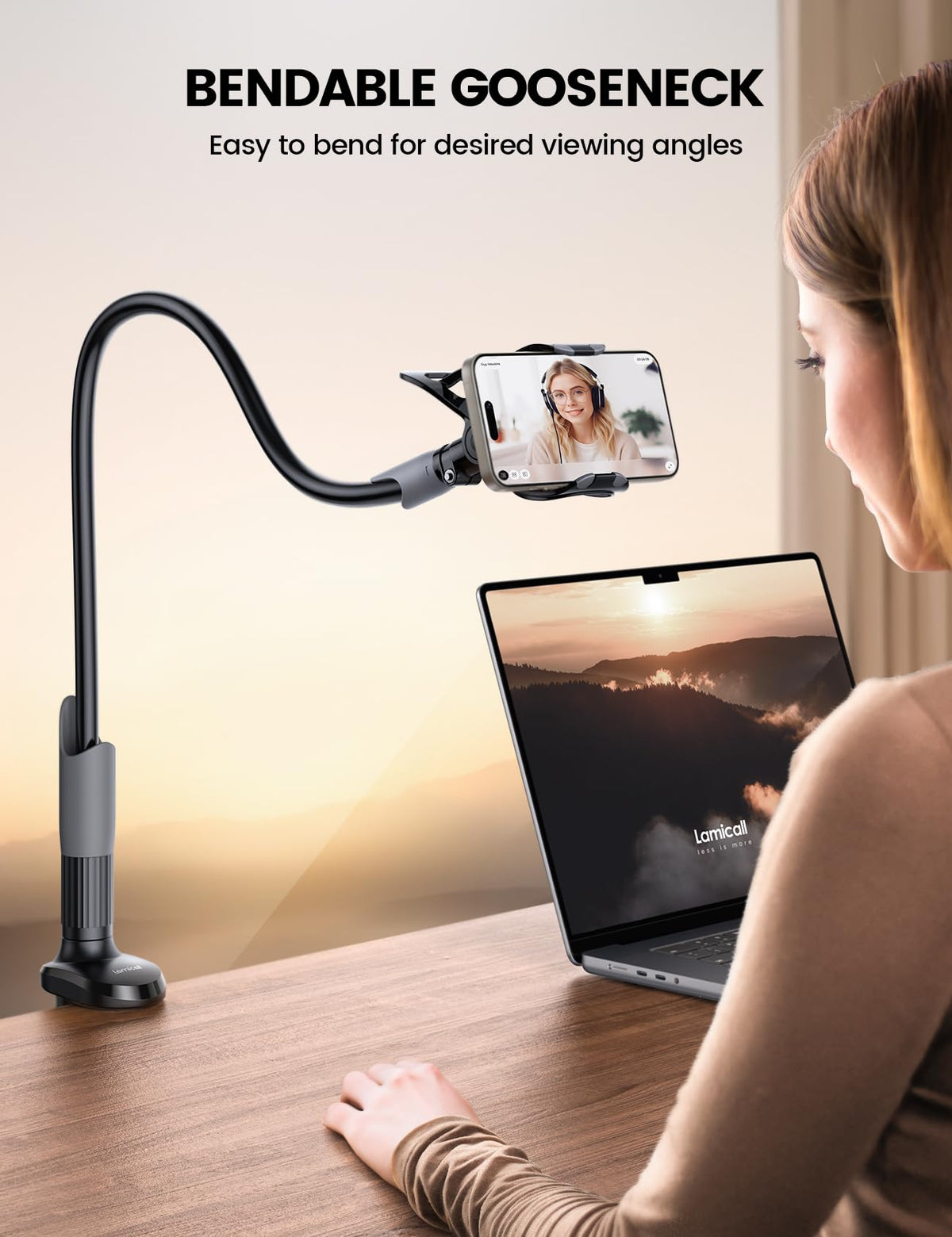 Phone Holder Bed Gooseneck Mount - Lamicall Cell Phone Stand Clamp Clip for Desk, Flexible Lazy Long Arm Headboard Bedside for iPhone 13 14 15 16 17 Pro Max Mini Plus, S24 S25 Ultra, 4-7" Smartphones 🍁 All In One Marketplace Canada