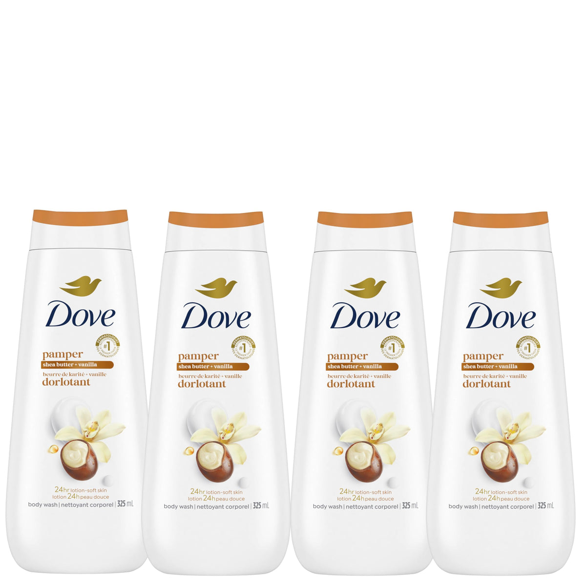 Dove Body Wash for Renewed, Healthy-Looking Skin, Pampering Shea Butter & Vanilla, Gentle Skin Cleanser with 24hr Renewing MicroMoisture, 325mL (Pack of 4) 🍁 All In One Marketplace Canada