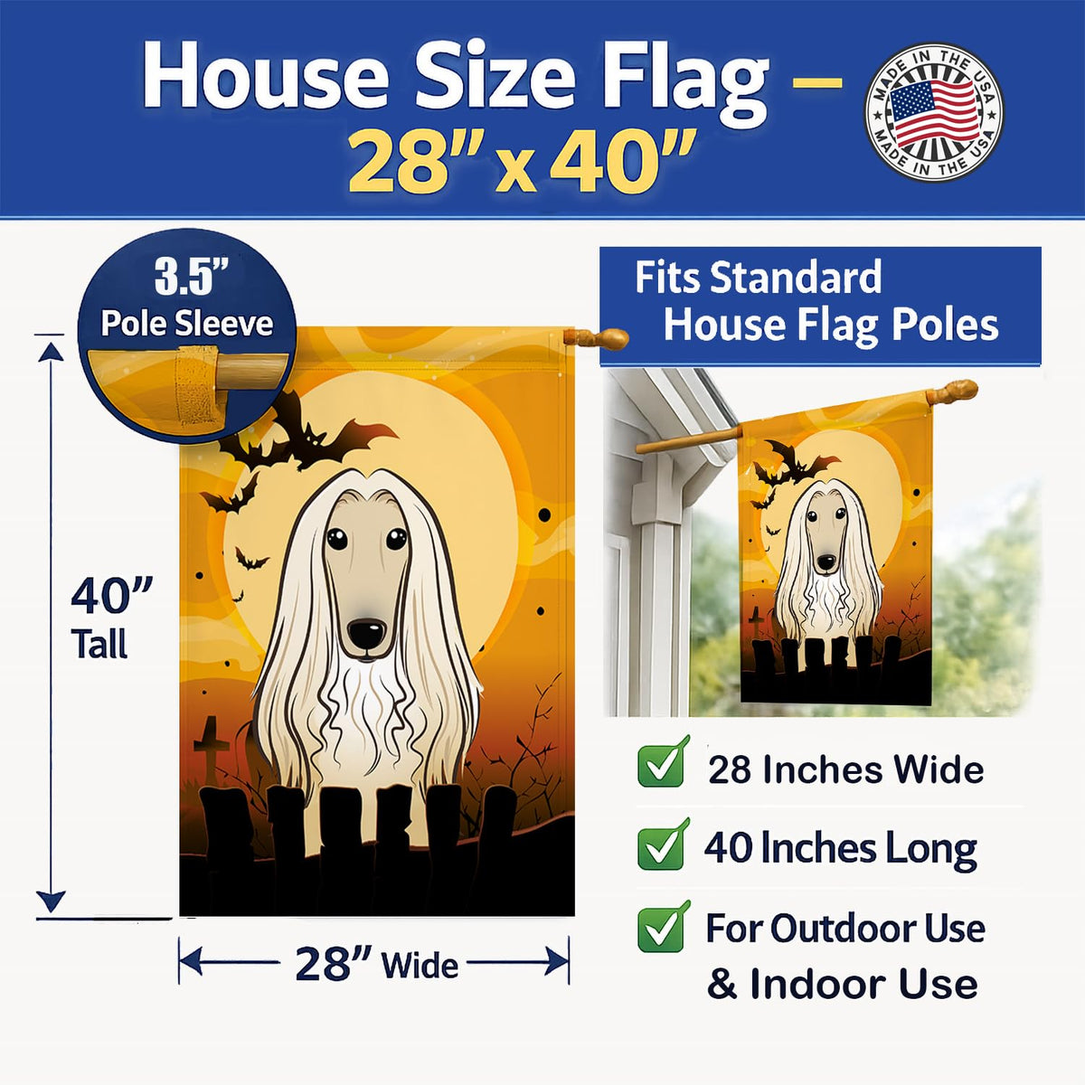 Caroline's Treasures BB1802CHF Halloween Afghan Hound Canvas House Size Flag, Multicolor, Large
