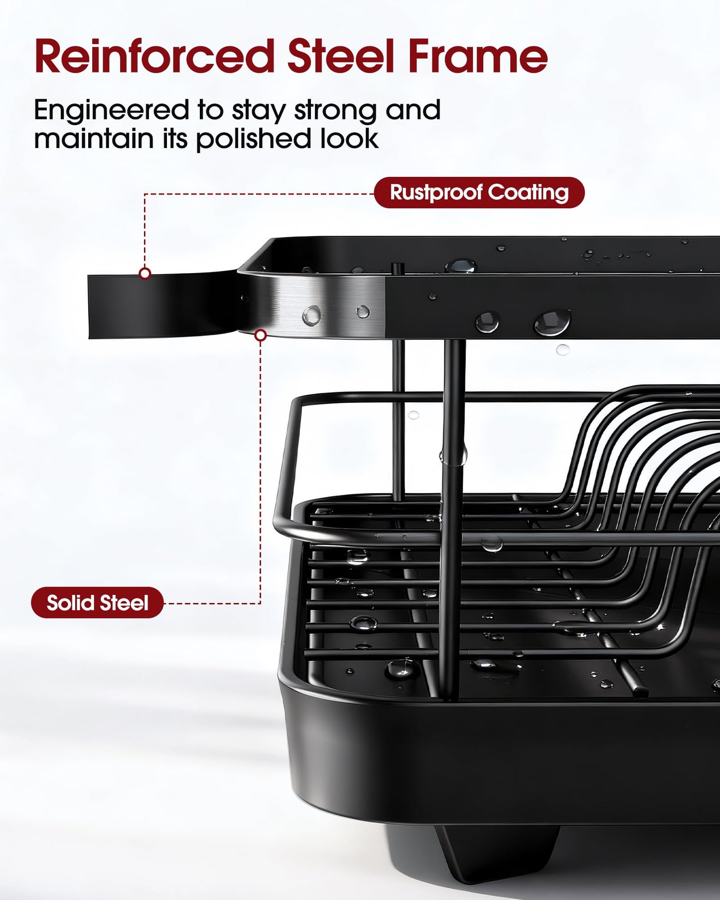 Sakugi Dish Drying Rack - Compact Dish Racks with Drain Board for Kitchen Counter, Durable Stainless Steel Dish Rack Used in Sink & on Countertop, Dark Black, Large 🍁 All In One Marketplace Canada