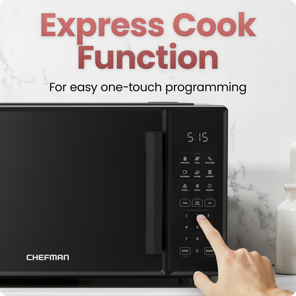 Chefman Countertop Microwave Oven 0.9 Cu. Ft., 900 Watts with 10 Power Levels, 6 Cooking Presets with One-Touch Express Cook, Eco Mode, Child Safety Lock, & Mute Button - Black 🍁 All In One Marketplace Canada