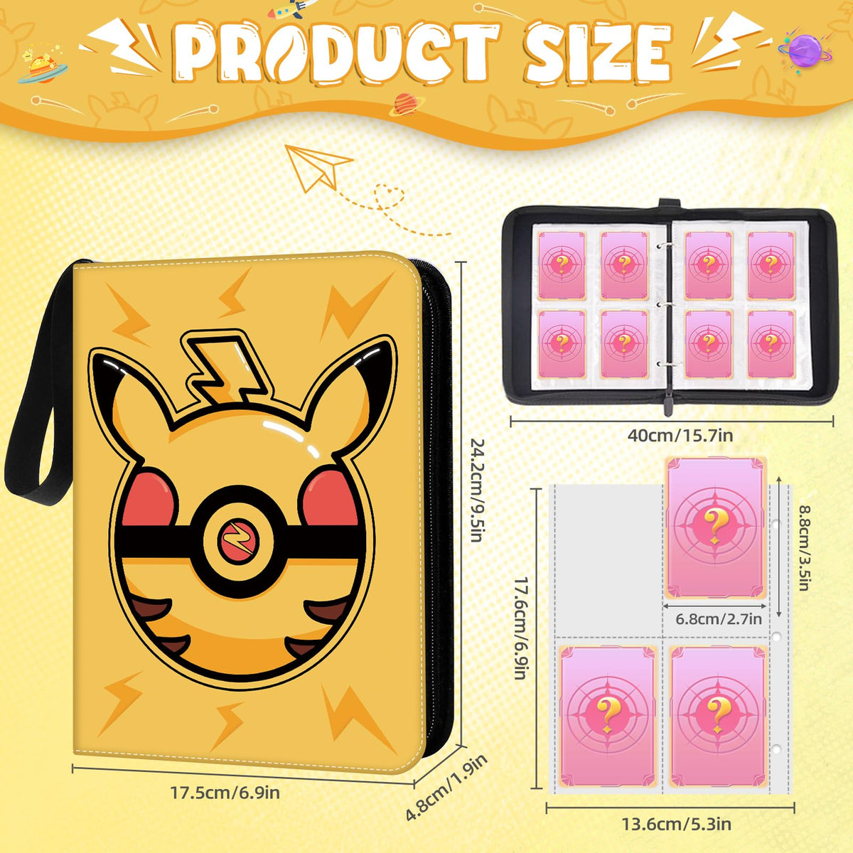Trading Card Binder, 400 Pocket Cards Holder, 50 Double Sided Removable Pages, Portable Cards Album Holder Card Collection Xmas Gifts for Kids Stocking Stuffers, Yellow 🍁 All In One Marketplace Canada