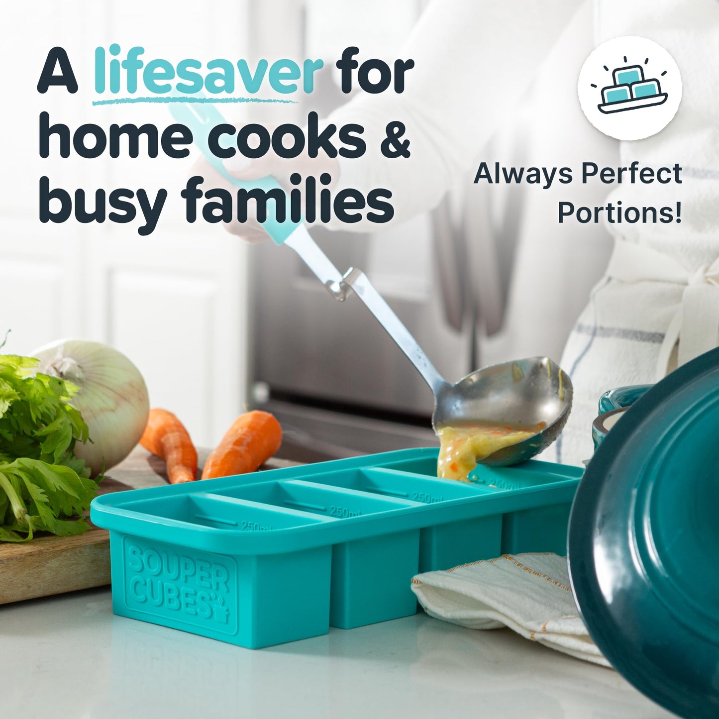 Souper Cubes 1 Cup Silicone Freezer Molds with Lids – Aqua - 2-Pack 🍁 All In One Marketplace Canada