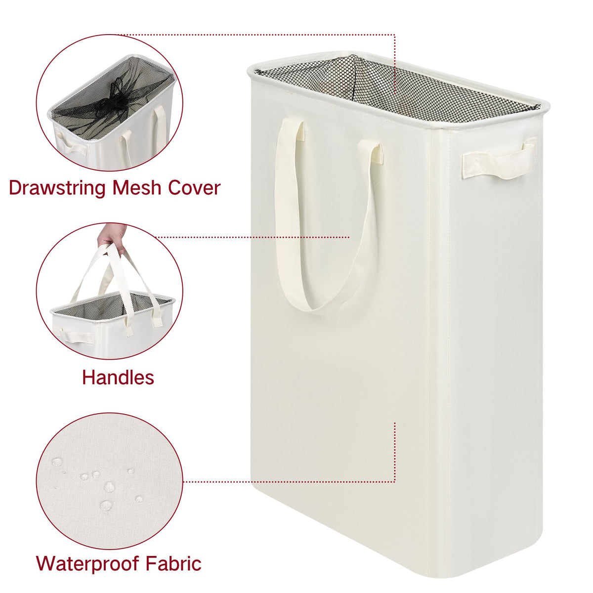 efluky Slim Laundry Hamper with Handles, Collapsible Small Hamper for Laundry, Dirty Clothes Basket for Bedroom, Dorm and Laundry Room, 48L (12.7 Gallon) Beige 🍁 All In One Marketplace Canada