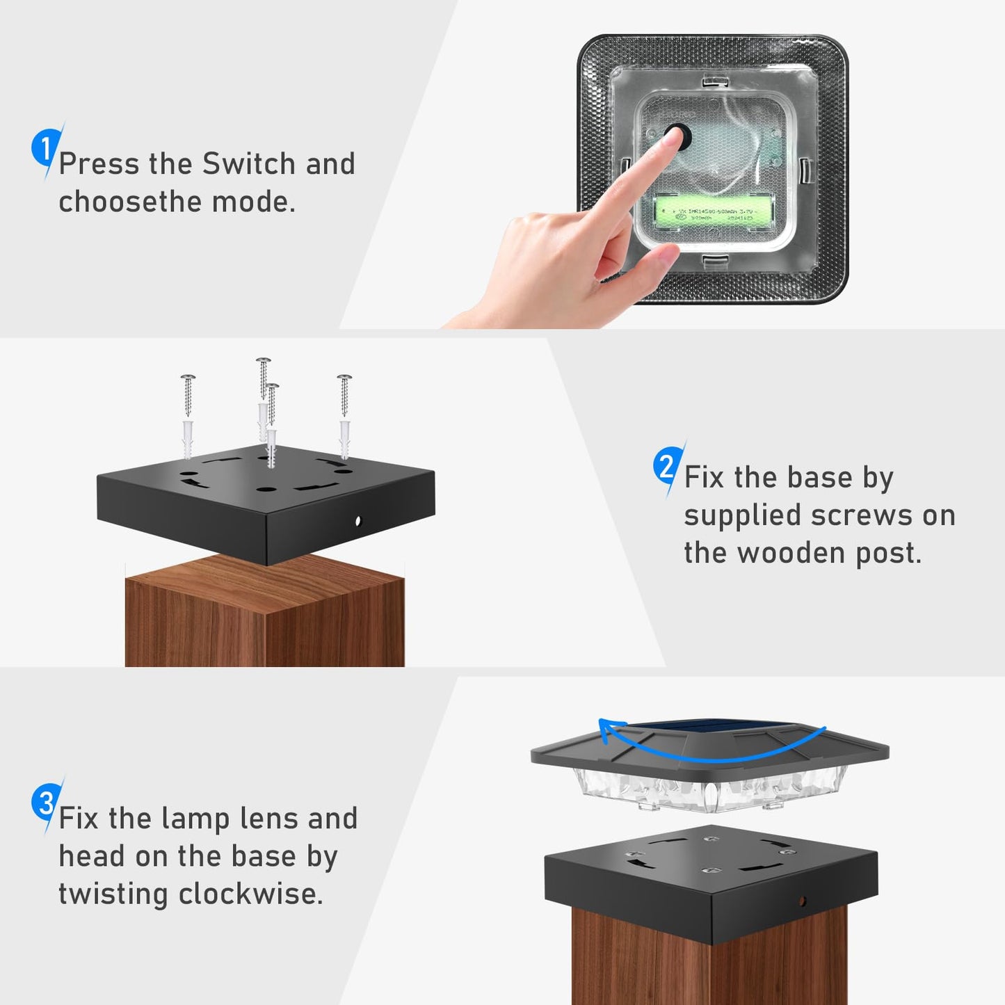 peasur 4x4 Solar Post Caps Lights, 3 Modes Fence Post Solar Lights for Outdoor Vinyl Wooden Posts, Waterproof Deck Post Solar Lights for Garden Porch, Black 4 Pack 🍁 All In One Marketplace Canada