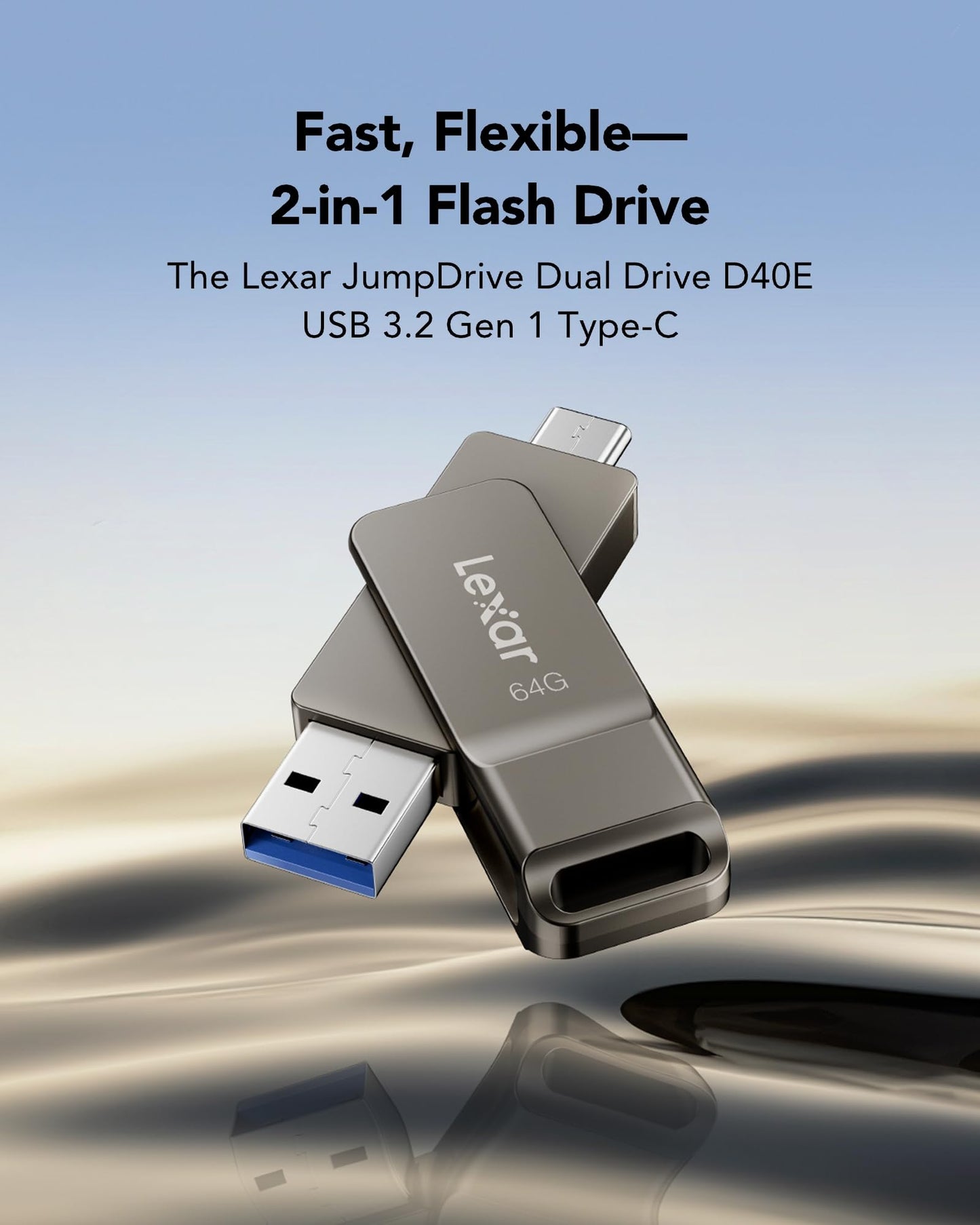 Lexar D40E 64GB Dual USB 3.2 Gen 1 Type-C Jump Drive, USB-C Flash Metal Housing Swivel Design Thumb Drive (Titanium Grey) 🍁 All In One Marketplace Canada