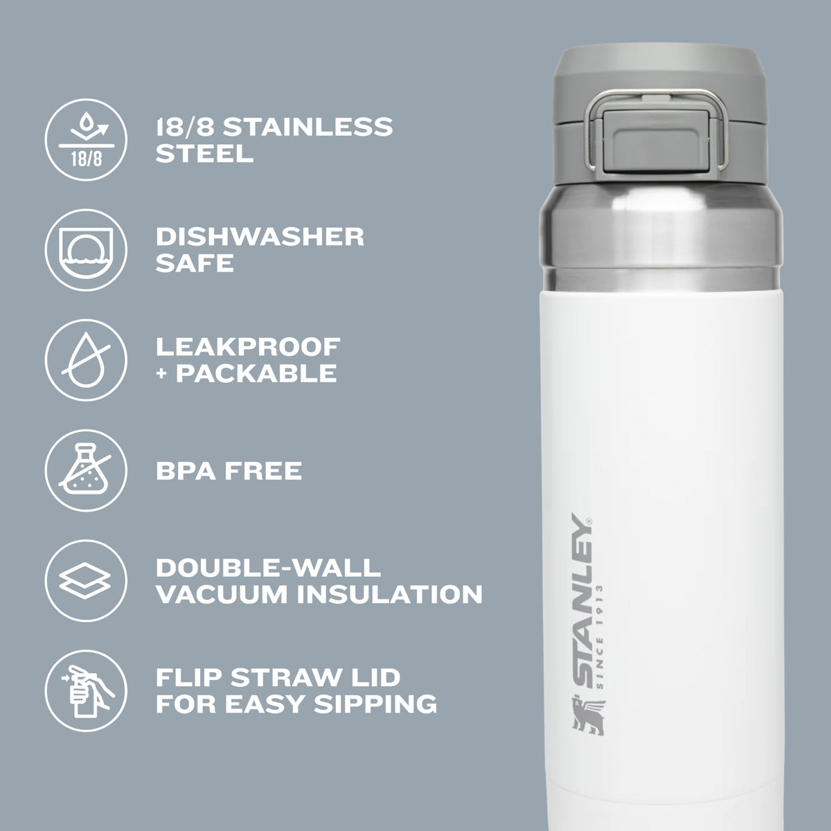 Stanley Quick Flip GO Water Bottle 24 oz | Push Button Lid | Leakproof and Packable for Travel and Sports | Insulated Stainless Steel | BPA-Free | Pomelo 🍁 All In One Marketplace Canada
