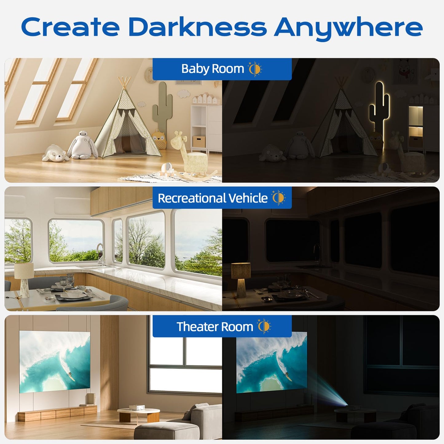 Blackout Curtains for Bedroom, 70" x 58" Portable Blackout Blinds with 20 Sets Hook & Loop Strips for 100% Black-out Window Film, Temporary Black Out Shades for Windows Cover Nursery Travel RV- Blacks 🍁 All In One Marketplace Canada