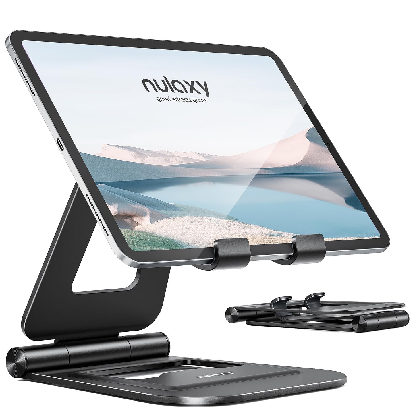 Nulaxy Aluminum Dual Foldable iPad Stand, Fully Adjustable Desktop Tablet Holder, iPad Accessories Office Compatible with 4-11" Mobile Devices Kindle, iPad Pro/Air/Mini, iPhone Pro/Max/Plus, Black 🍁 All In One Marketplace Canada