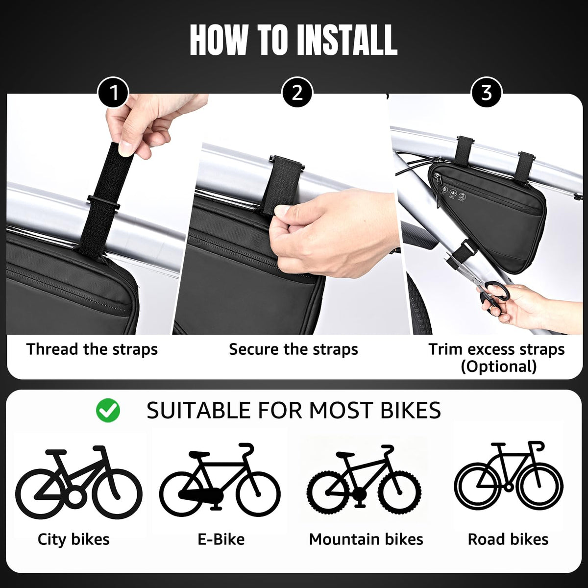 WOTOW Bike Frame Storage Bag, Water Resistant Cycling Reflective Triangle Handlebar Top Tube Bag Under Seat Pouch Strap-On Adjustable Install Position Tool Accessories Pack for Mountain Road Bike 🍁 All In One Marketplace Canada