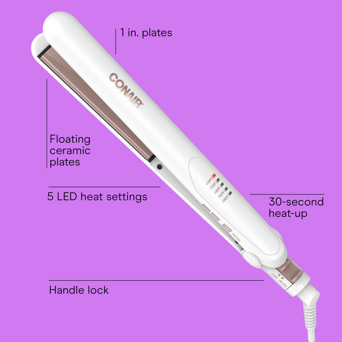 Conair Double Ceramic Hair Straightener Flat Iron with 1 Inch Floating Plates 5 Heat Settings up to 410°F Professional Styling Tool for Frizz-Free Straight Hair 🍁 All In One Marketplace Canada