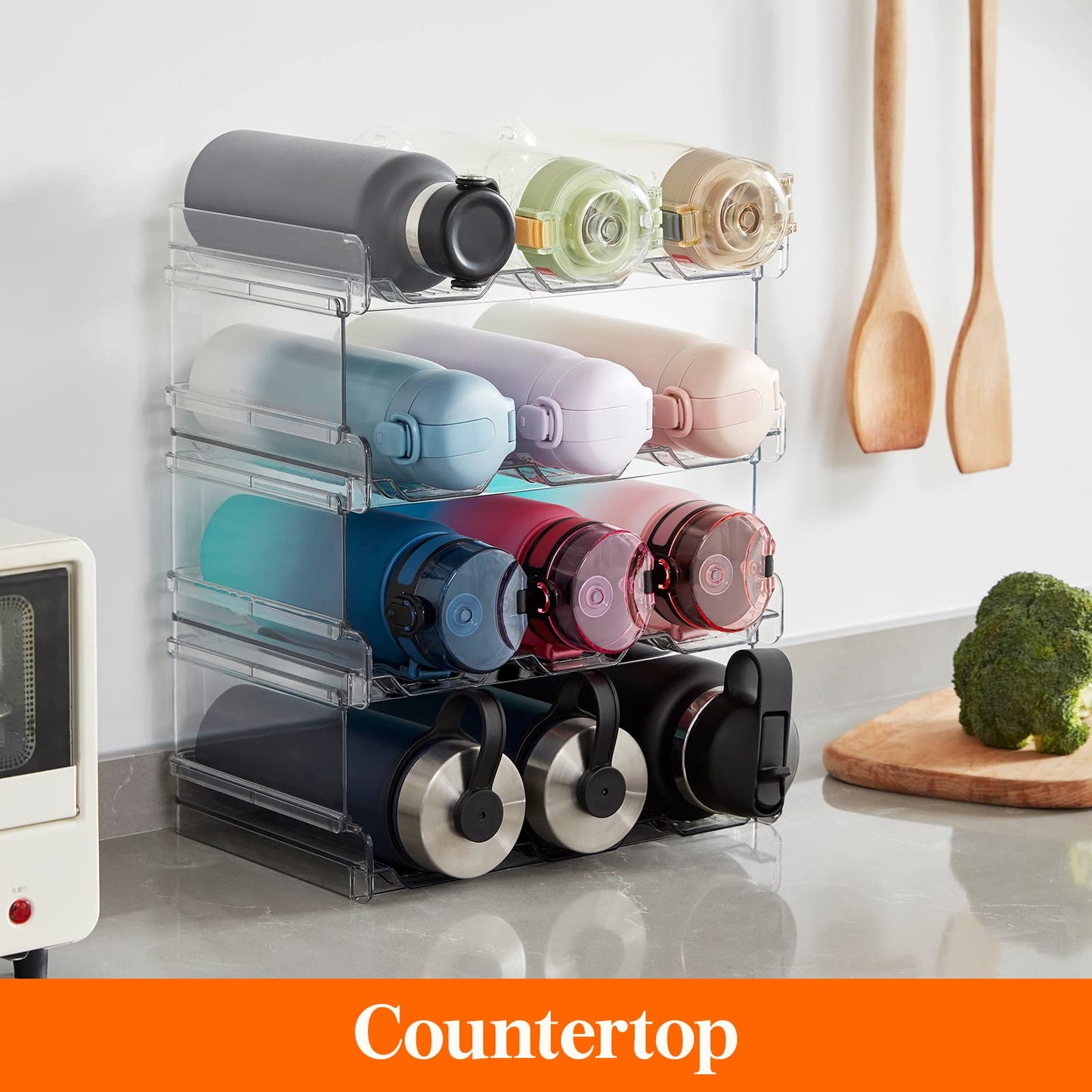 Lifewit Stackable Water Bottle Organizer for Cabinet, Freezer, Pantry - Plastic Cup Holder, Wine Racks for Kitchen Tabletop Storage, Cupboard, Office - Pack of 4, Each Rack Holds 3 Containers 🍁 All In One Marketplace Canada