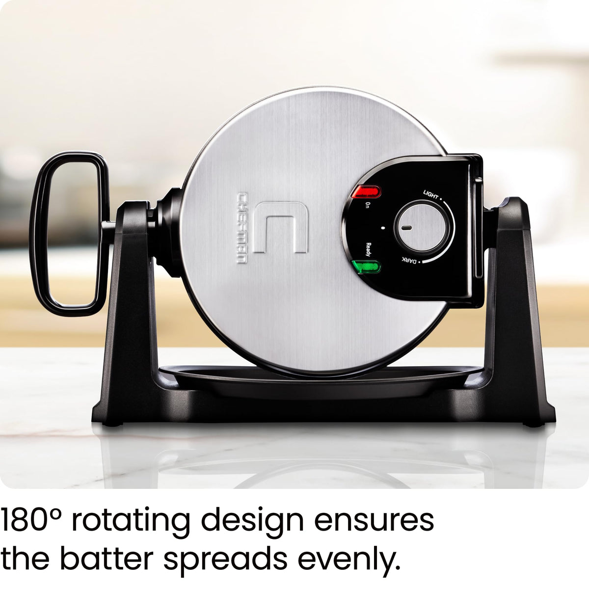 Chefman Rotating Belgian Waffle Maker, 180° Flip Iron w/ Non-Stick Plates, Adjustable Timer, Locking Lid, & Drip Plate, Space Saving Storage, Mess-Free Breakfast, Stainless Steel/Black 🍁 All In One Marketplace Canada
