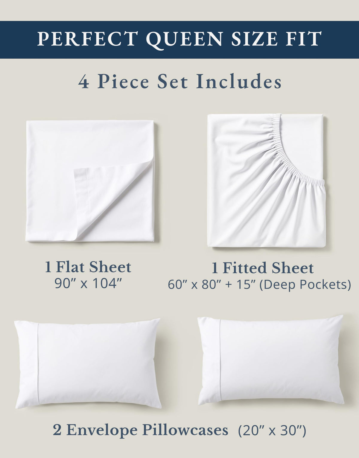 Lane Linen 100% Organic Cotton Queen Sheet Set, 4-Piece Percale Bed Sheets for Queen Bed - Soft, Breathable, Hypoallergenic, Deep Pocket Fits Mattress Up to 15" Deep, Hotel Quality Sheets - White 🍁 All In One Marketplace Canada