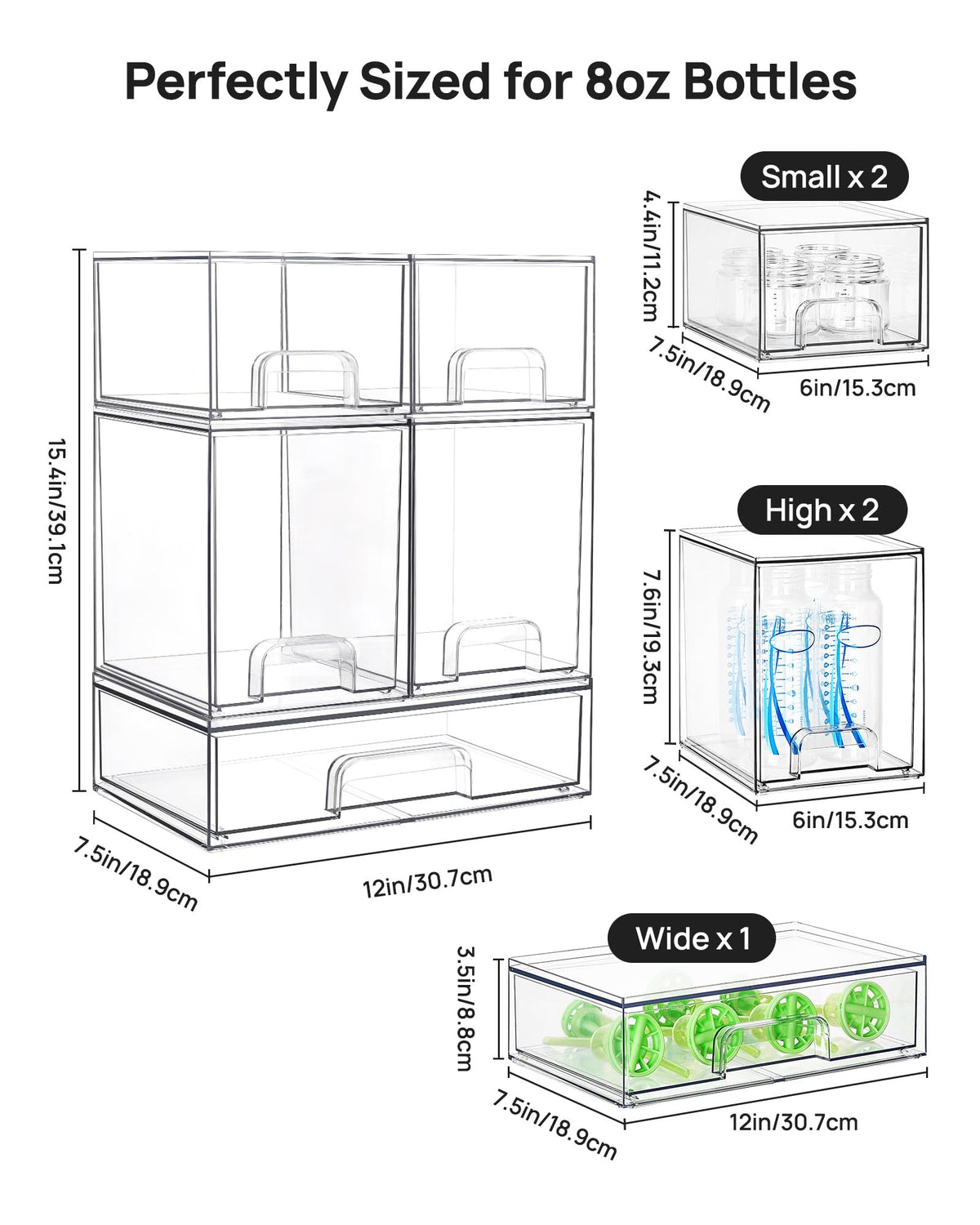 Vtopmart Stackable Storage Drawers Set of 5, 12" Wide and 4.4''&7.6'' High Clear Plastic Organizer Bins for Beauty Supplies,Ideal for Vanity, Bathroom,Cabinet,Pantry Organization 🍁 All In One Marketplace Canada
