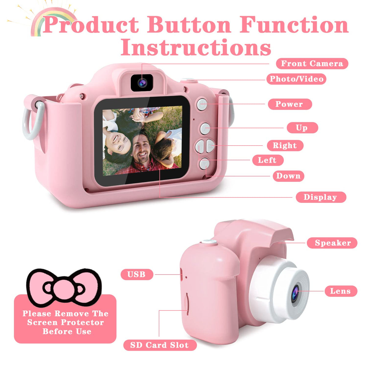 CIMELR Kids Camera Toys for 3 4 5 6 7 8 9 10 11 12 Year Old Boys/Girls, Kids Digital Camera for Toddler with Video, Christmas Birthday Festival Gifts for Kids, Selfie Camera for Kids, 32GB SD Card 🍁 All In One Marketplace Canada