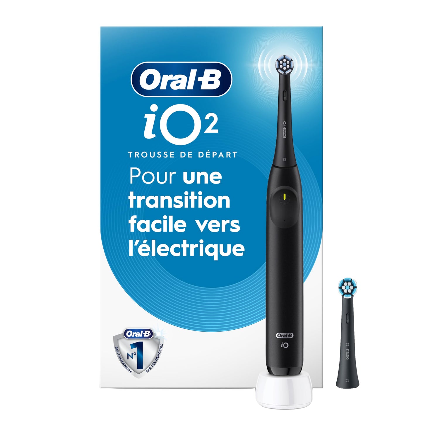 Oral-B iO2 Electric Toothbrush, for an Easy Switch to Electric, Night Black, Rechargeable Electric Toothbrushes, iO Series 2 Starter Kit with 1 Power Toothbrush and 2 Brush Heads 🍁 All In One Marketplace Canada